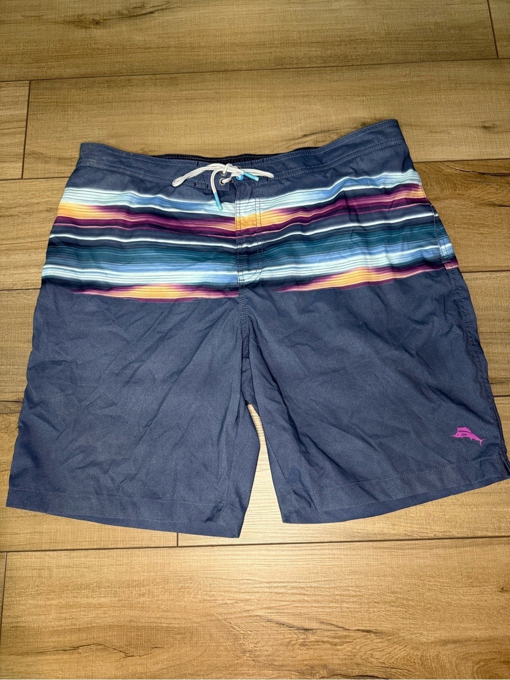 Men\'s Navy Swim Trunks with Multicolor Stripe Waistband Tommy Bahama