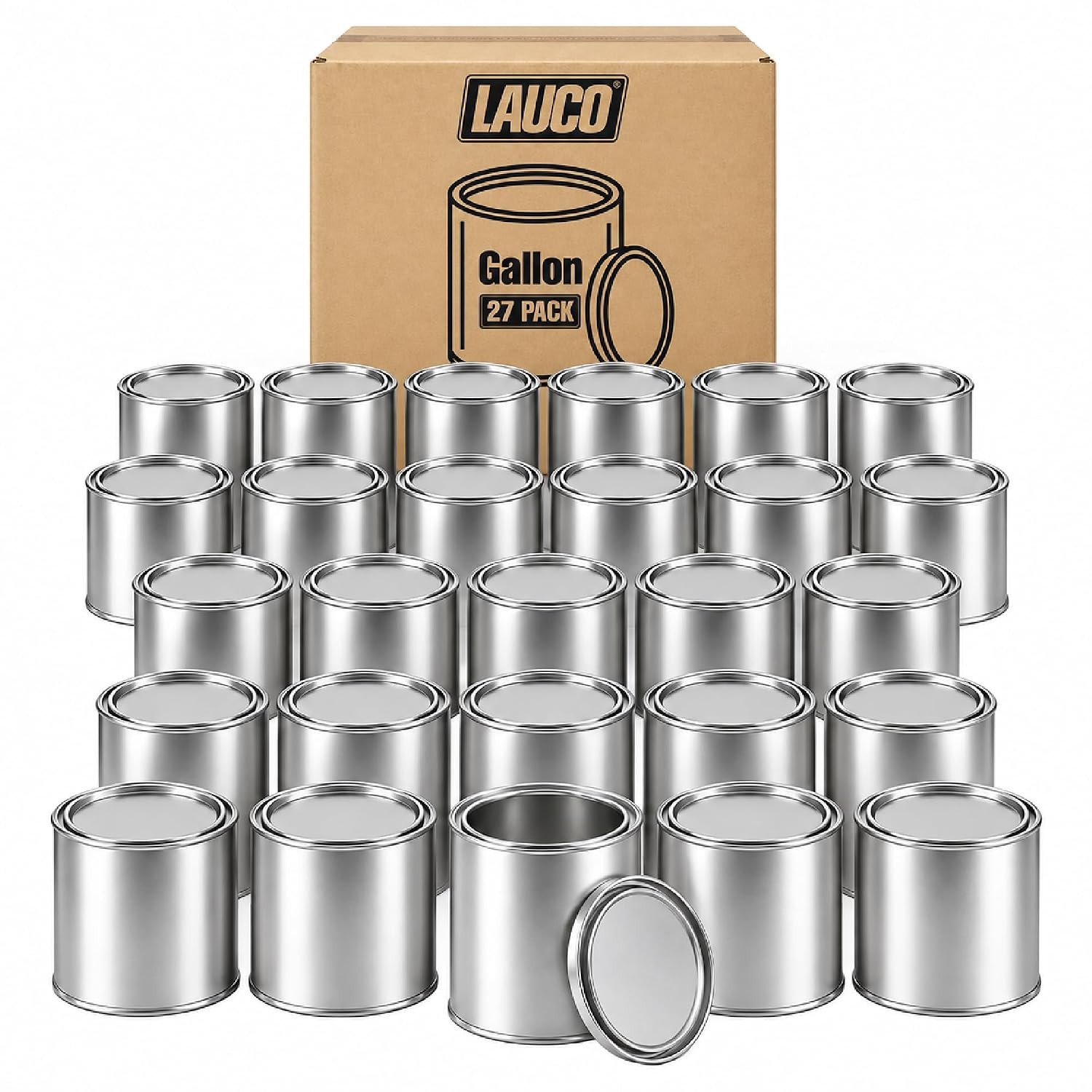 LAUCO Empty Paint Cans with Lids – 128 oz Gallon Metal Paint Cans, 27 Pack