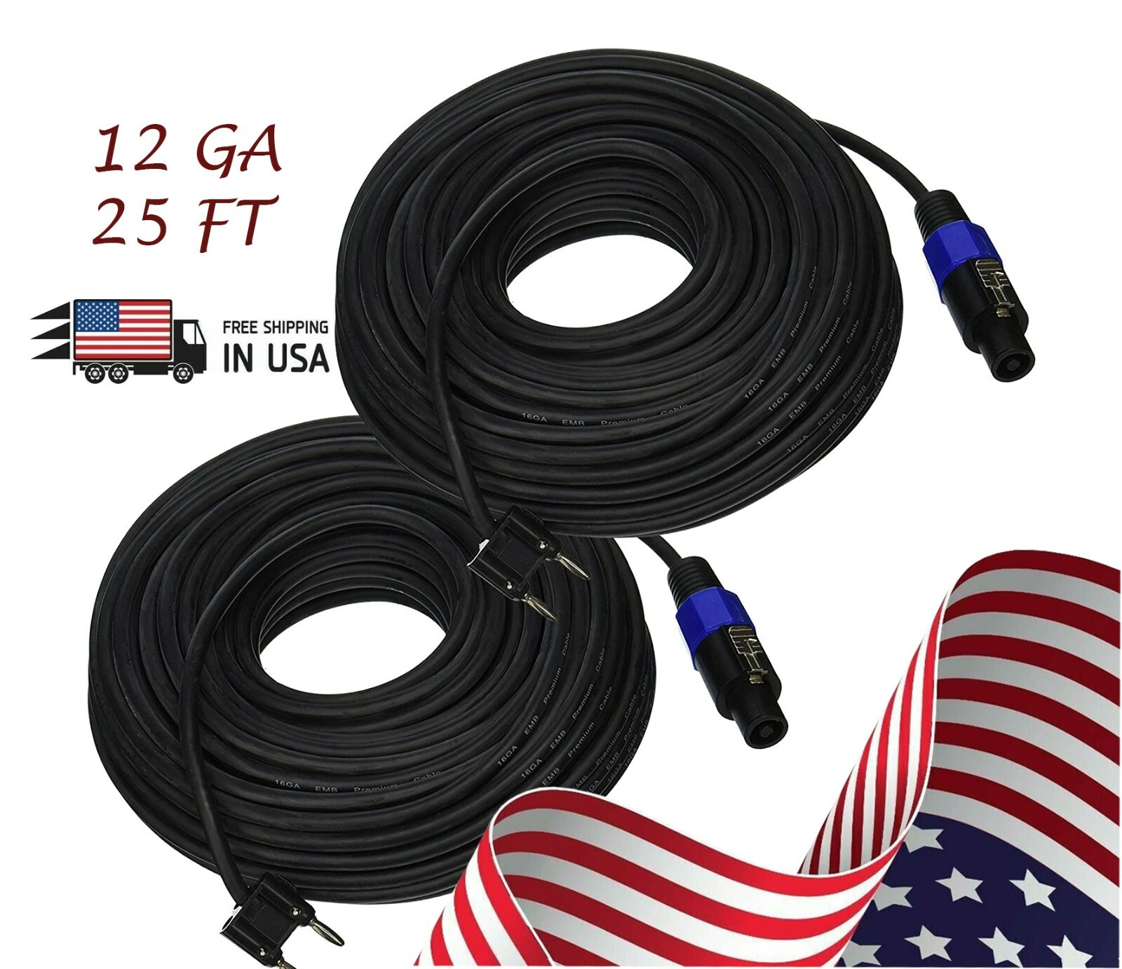 2x EMB Banana to Speakon 12 Gauge 25 Feet Premium Speaker Cable Wire | BS1225