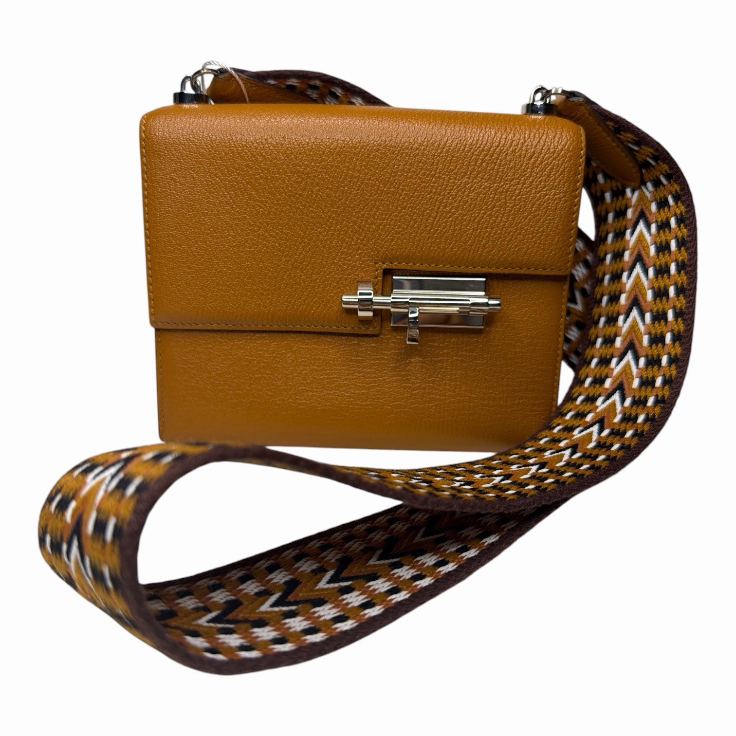 Hermès Verrou 21 Mini Sesame Chèvre Mysore PHW with Original Hermès Guitar Strap