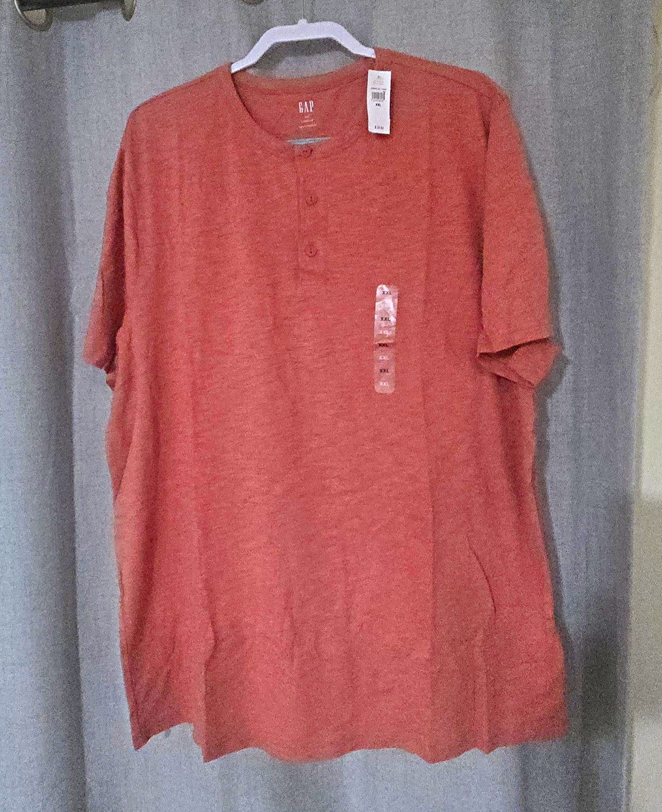 GAP Men’s Solid Knit Henley T-Shirt Short Sleeve Pink Button Accent 2XL NWT