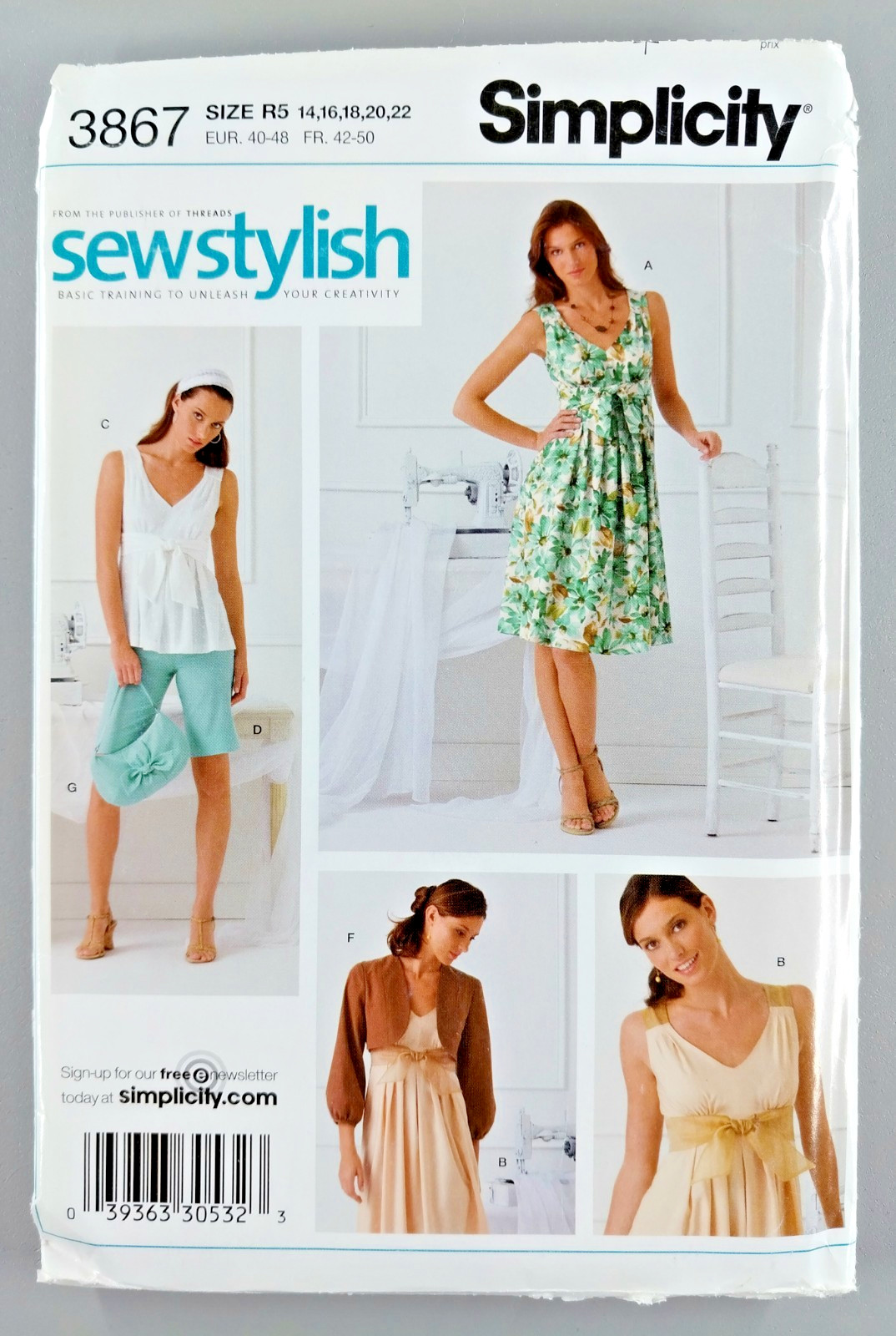 Simplicity 3867 Sleeveless Empire Waist Dress Or Top Shorts Jacket Size 14-22 FF