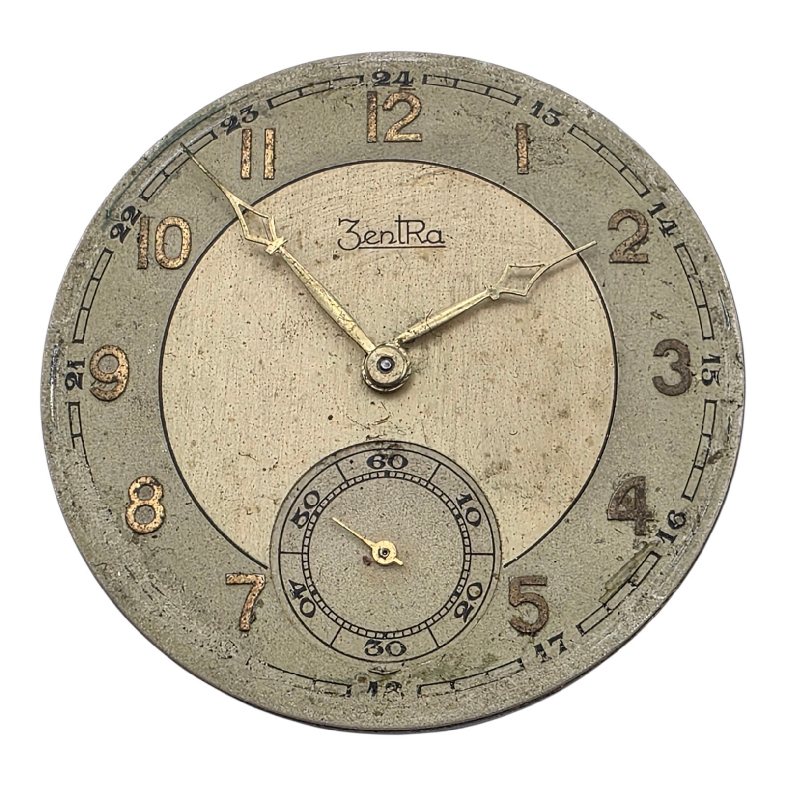 Runs - Vintage ZENTRA 22 Pocket Watch Movement + Dial 41mm Lot 509