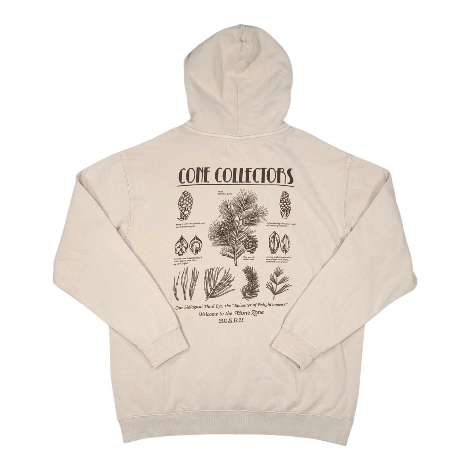 Roark Cone Collectors Graphic Hoodie Men\'s XXL Khaki Tan Pine Cone Fleece NEW 