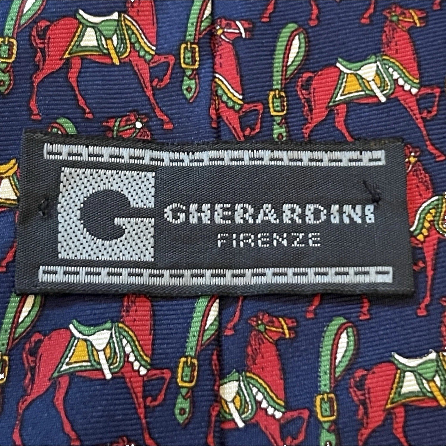 Vintage Gherardini Firenze Res Blue 100% Silk Made In Italy Horse Print