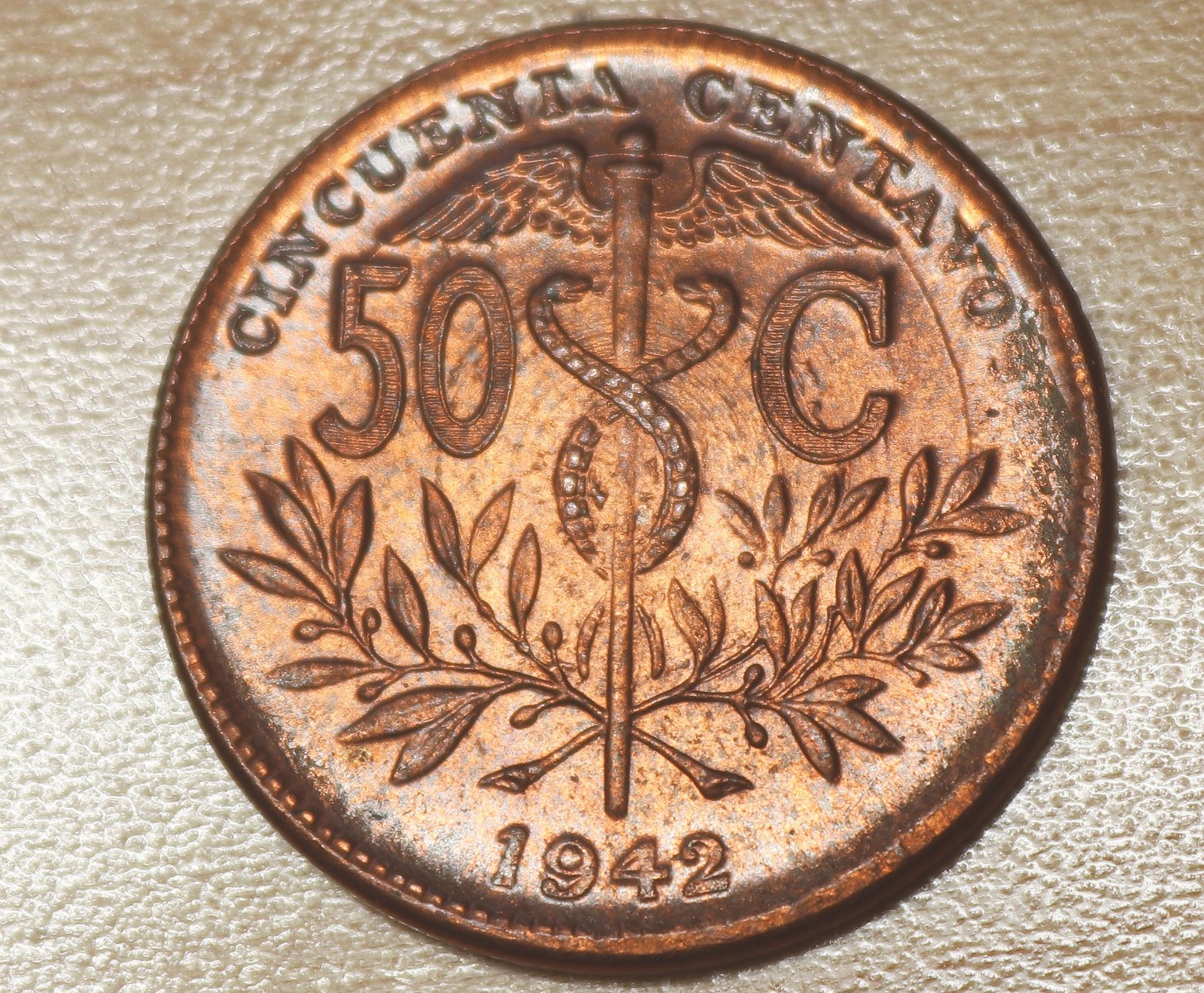 1942 Bolivia 50 Centavos Unc.