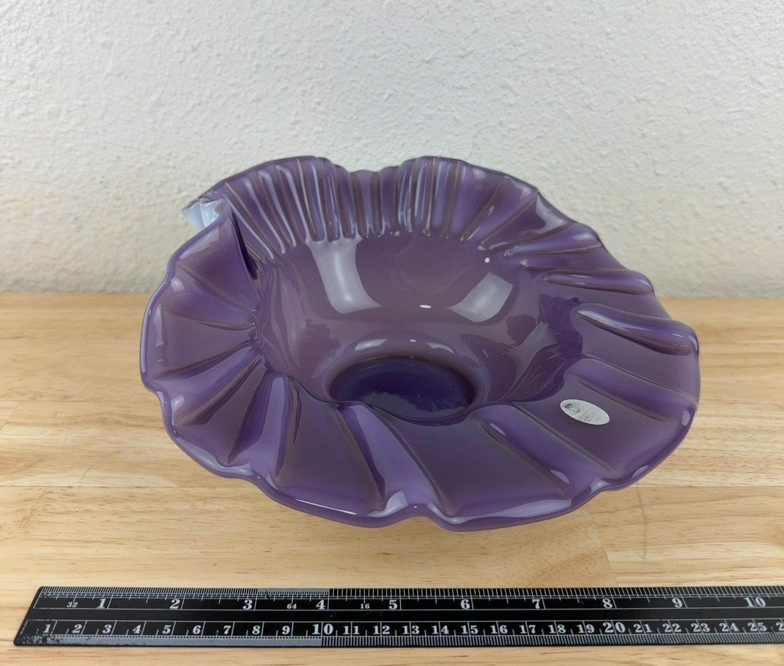 Fenton Ruffled Folded Bowl Purple Opalescent Museum Collection Art Glass 2003