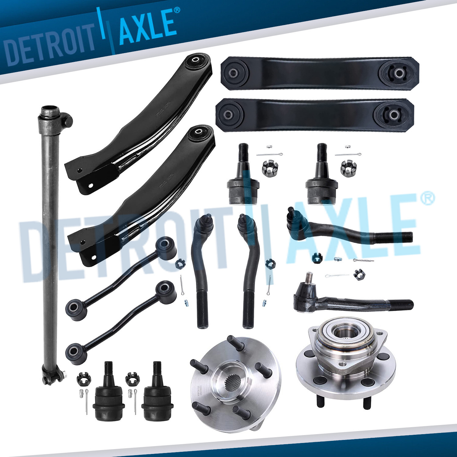 Front Upper Lower Control Arm Wheel Hubs Kit for 1999-2004 Jeep Grand Cherokee