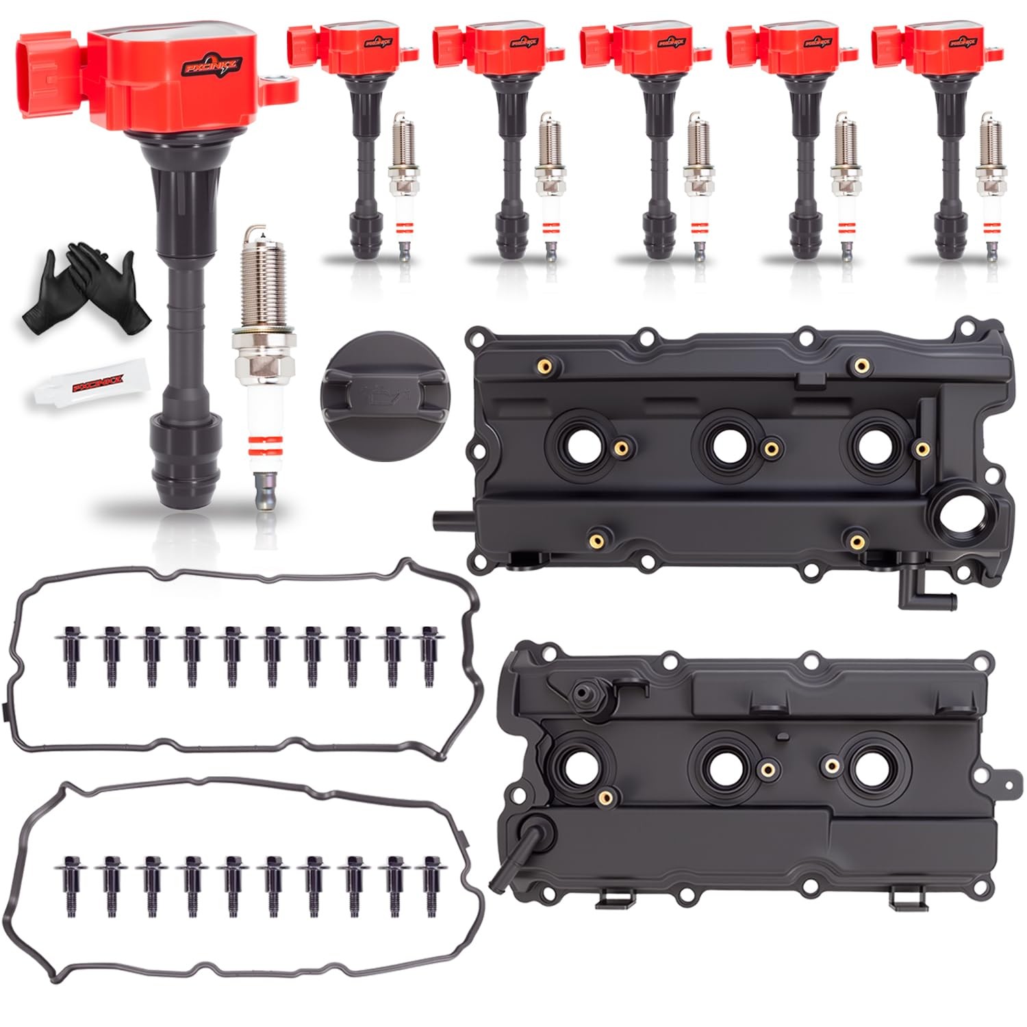 6Pk UF349 Ignition Coil Pack, Spark Plugs & Valve Cover Kit for Nissan 3.5L V6