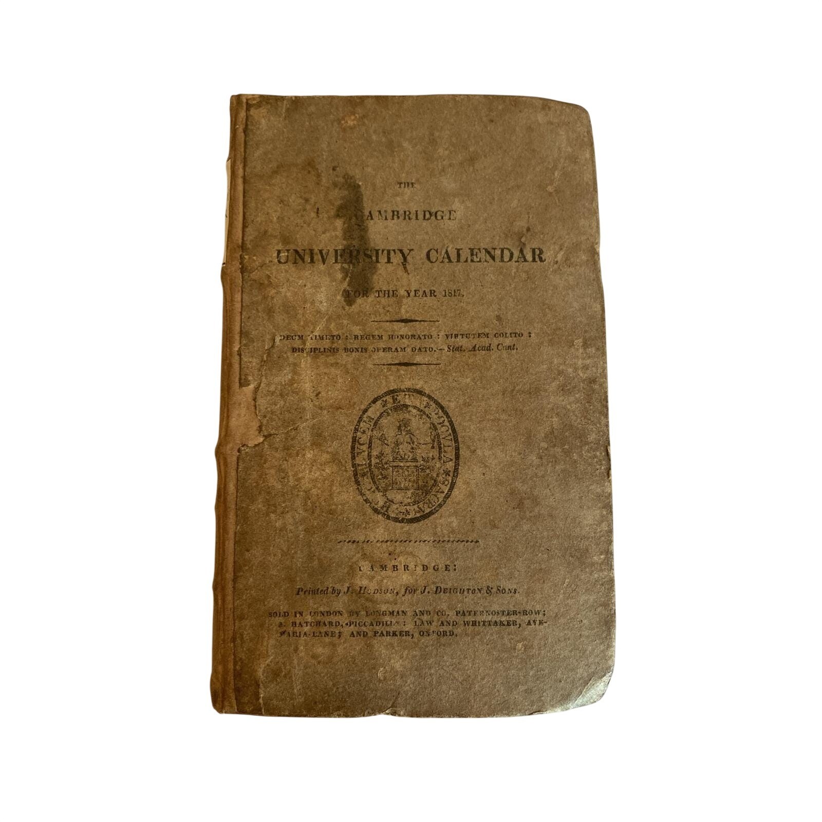 Antique 1817 The Cambridge University Calendar Original Hardcover Book