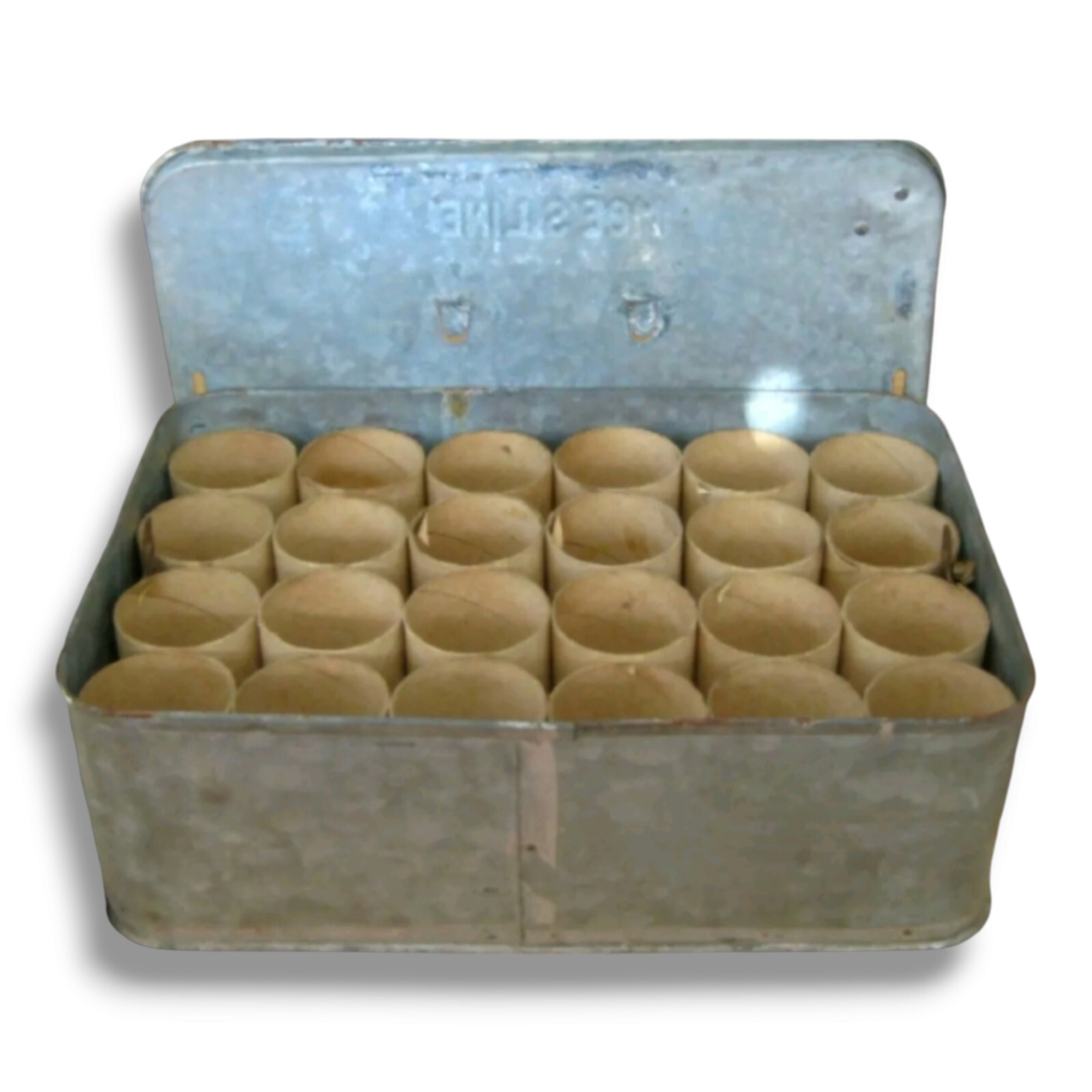 1920s Antique Moe's Line Hoeft Co Galvanized 2 Doz Egg Carrier Farm Decor