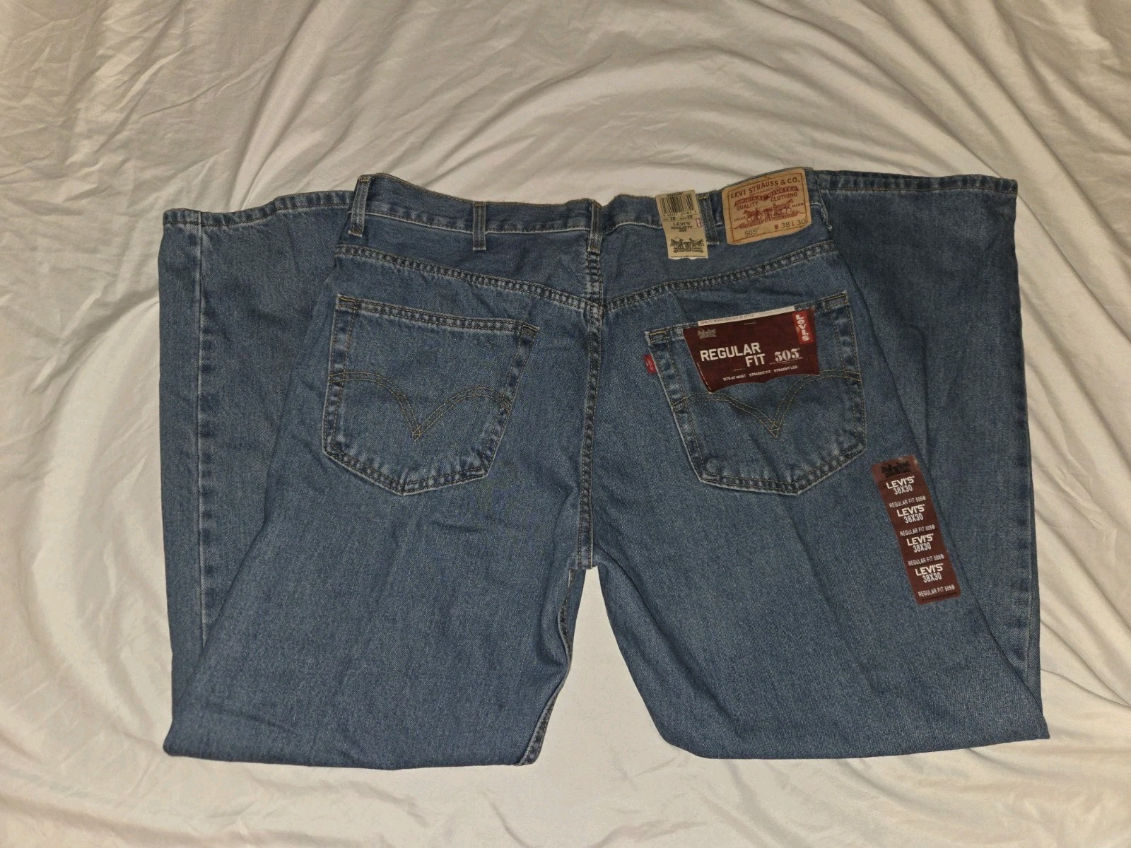 Levis 505 Mens Jeans 38x30 NWT Deadstock 2008 Medium Wash Straight 100% Cotton