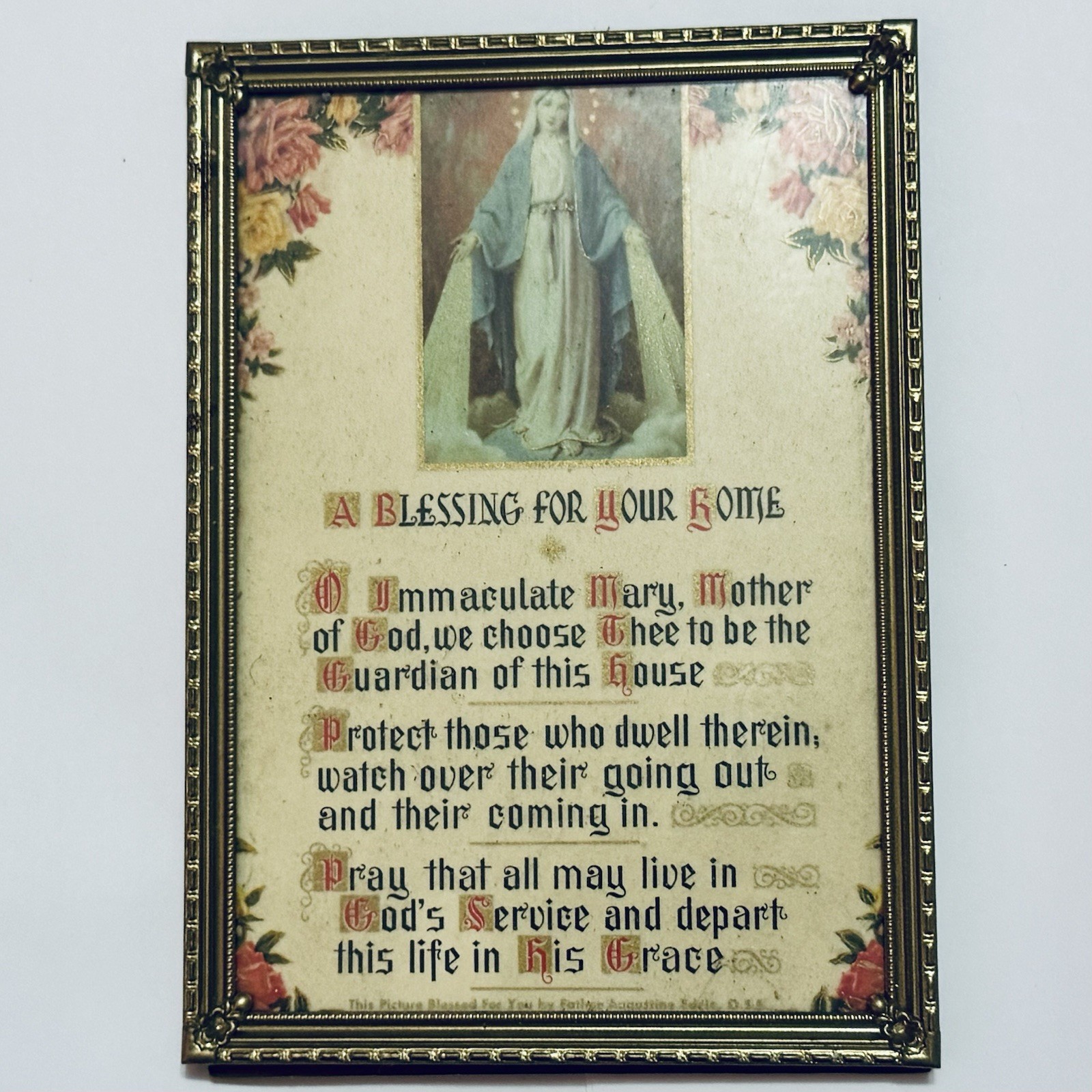 1940’s Vintage Blessing For Your Home 5.5”x7.5” In Original Ornate Frame