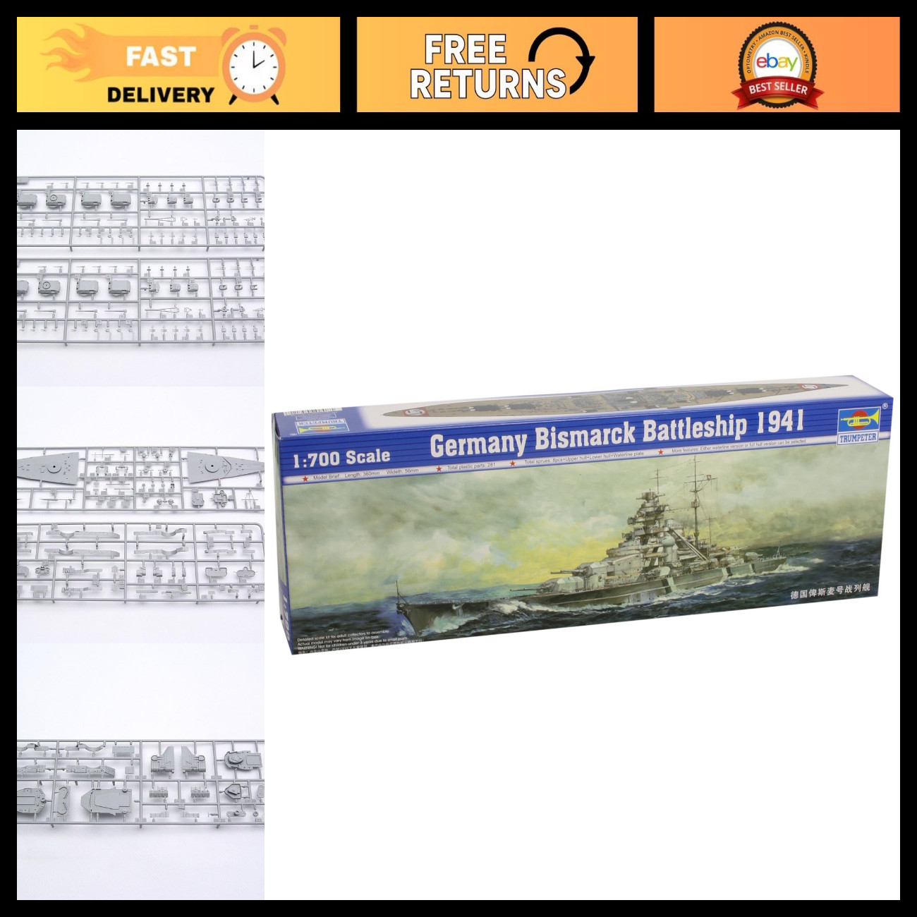 1/700 German Bismarck Battleship Model Kit 1941 - Detailed Plastic Assembly Kit