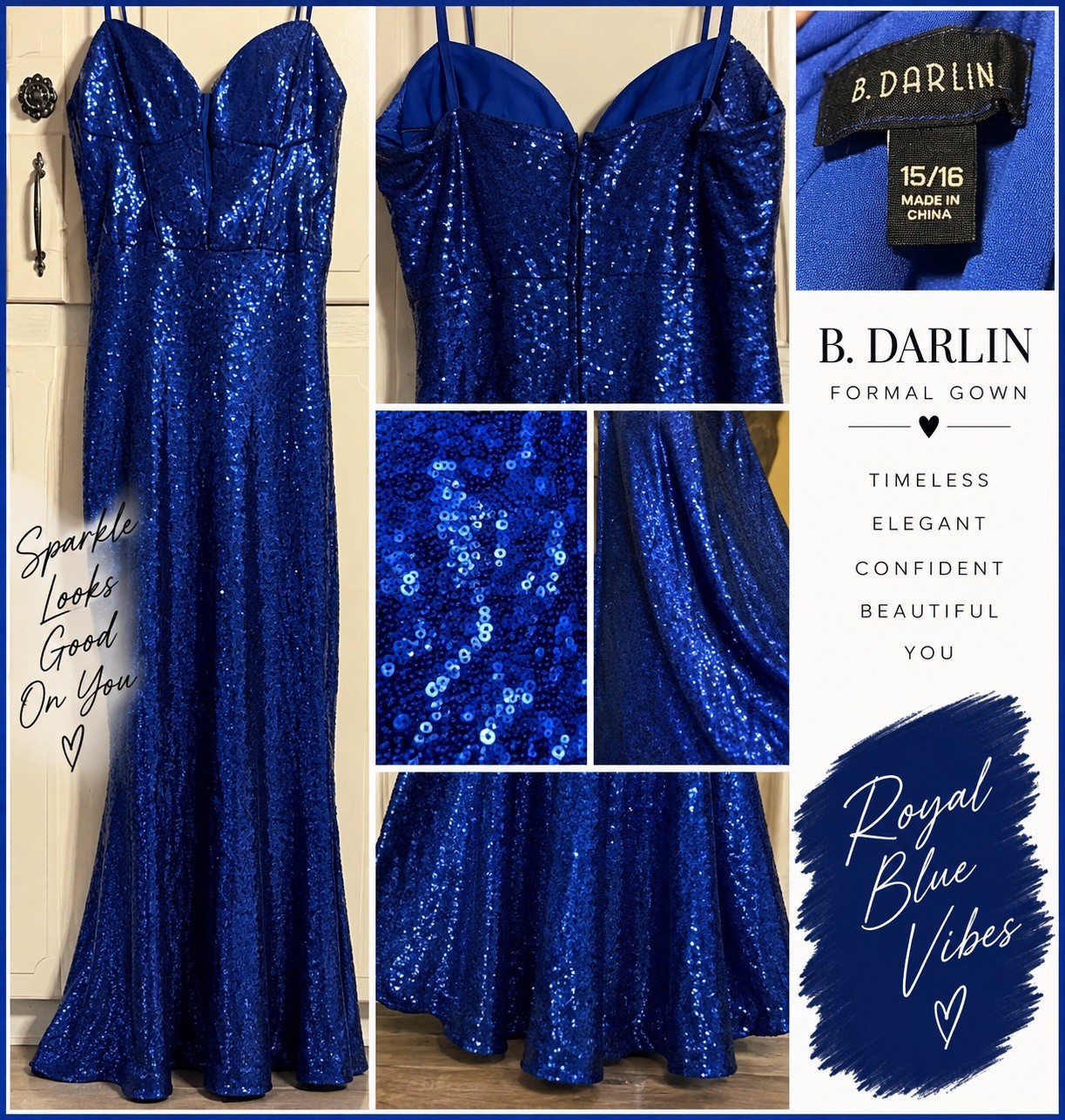 B. Darlin Women’s 15/16 Royal Blue Sequin Formal Gown Bustier Prom Evening Dress