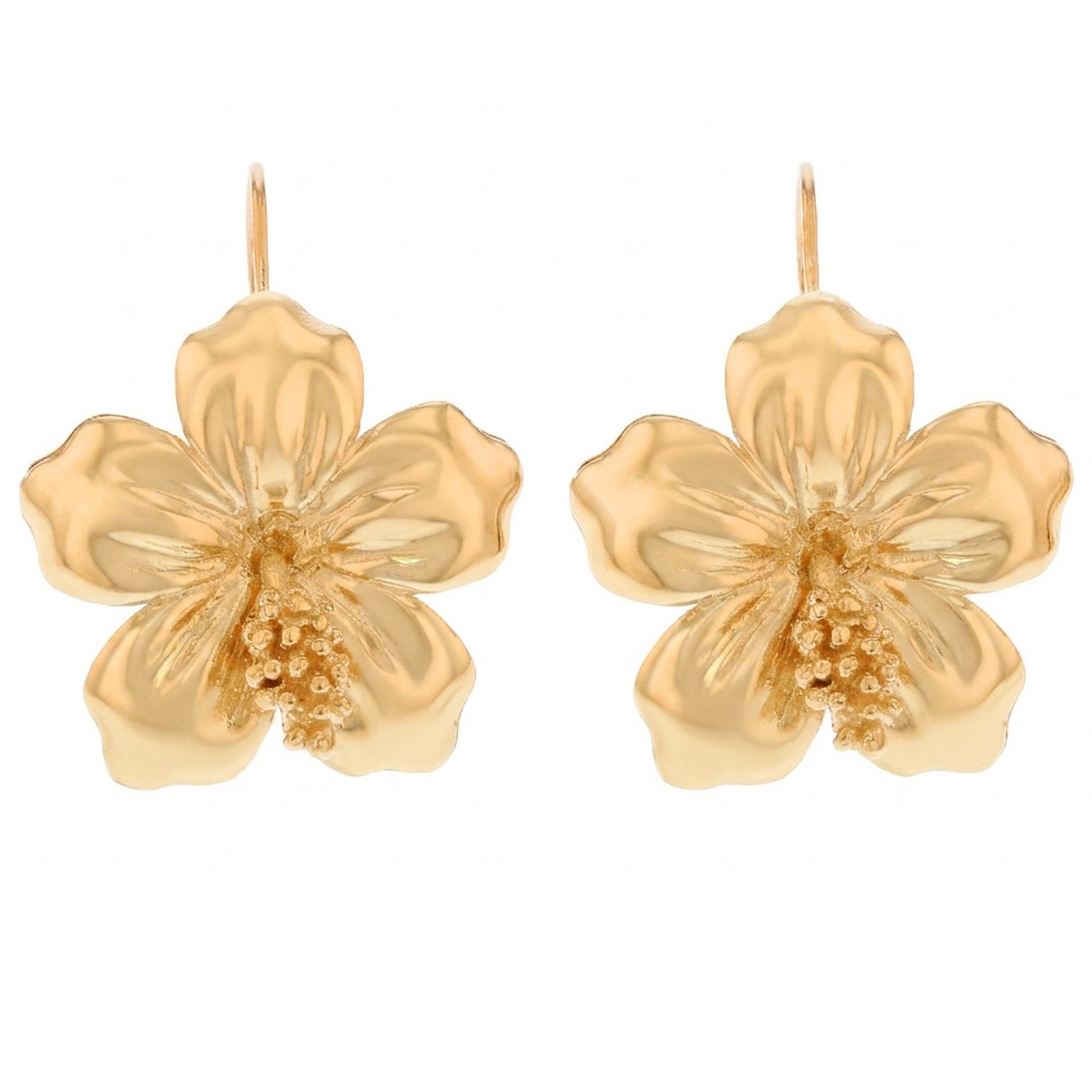 10k or 14k Yellow Gold Hibiscus Womens Flower Earring