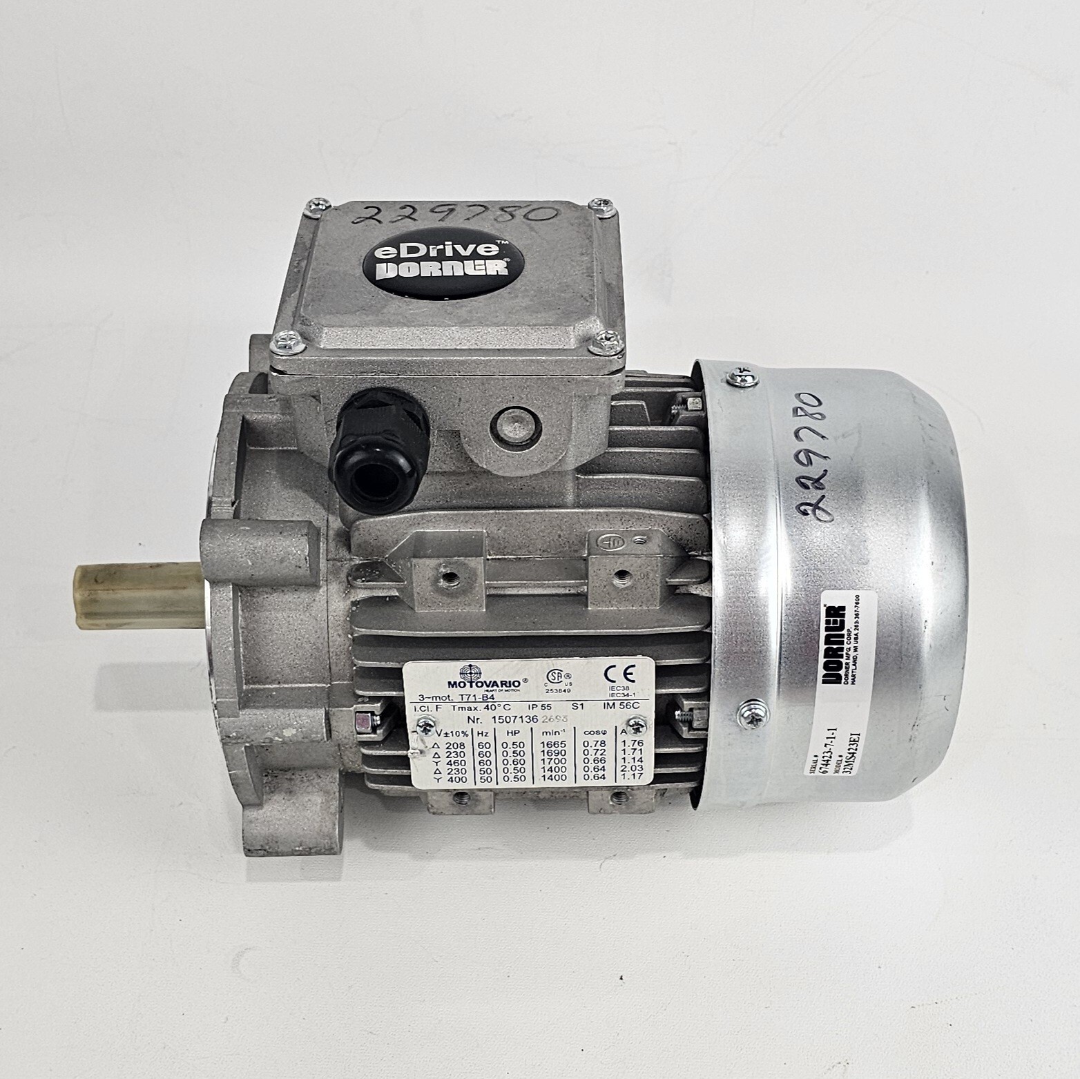 Motovario/Dorner T71B4/32MS423EI, Electric Motor E-Drive Conveyor, 1/2hp New