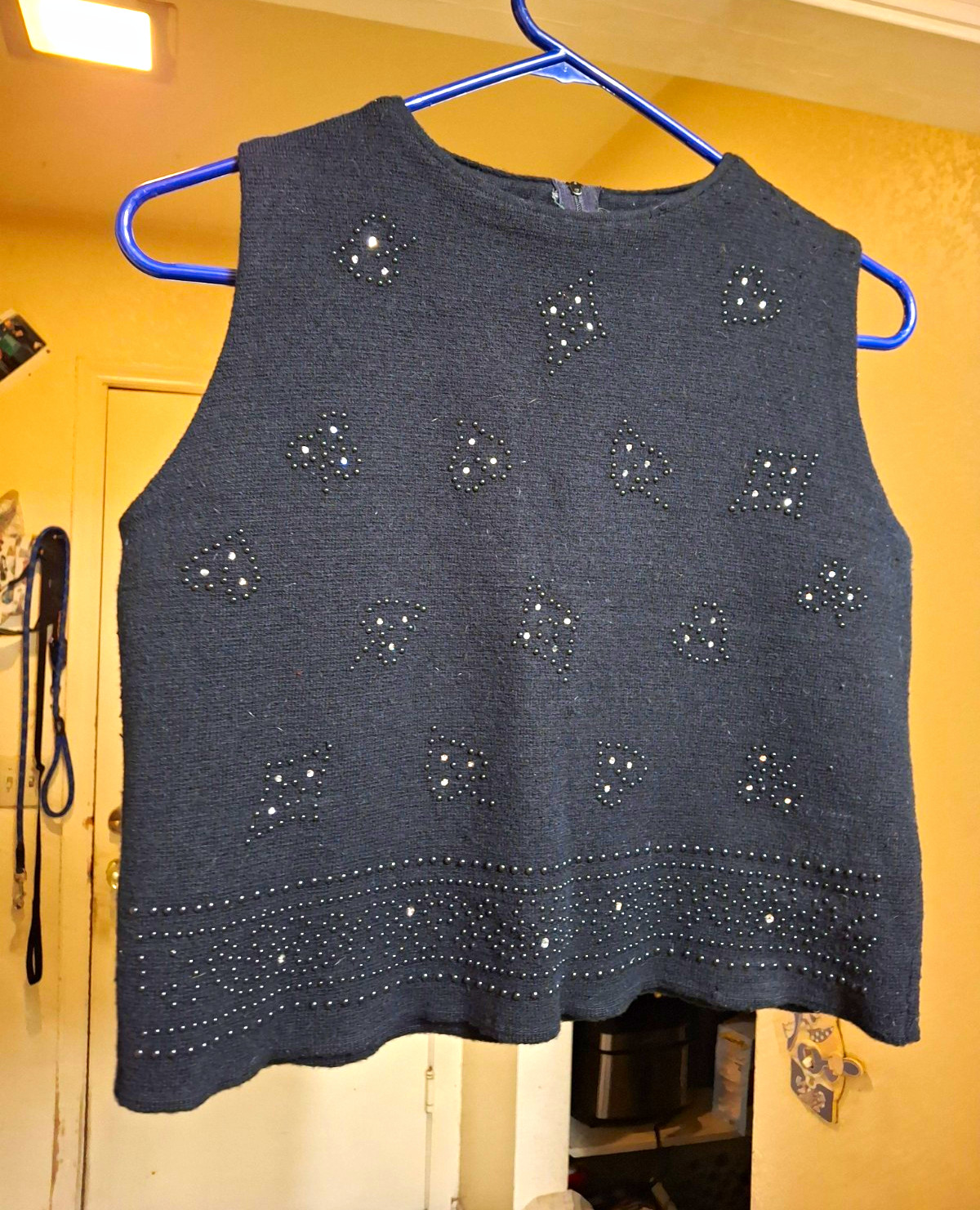 Vtg 1960s Huddlespun Black Wool Novelty Playing Card Cocktail Sweater Shell Crop
