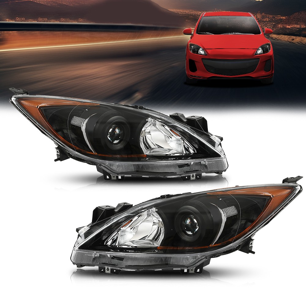 Clear / Black Headlights Front Lamps Assembly Pair For 2010-2011 2012 13 Mazda 3