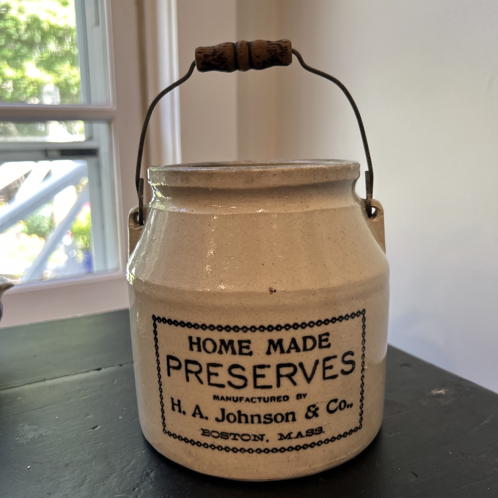 Antique H.A. Johnson & Co Johnson Made Stoneware Preserves Boston Crock 1896