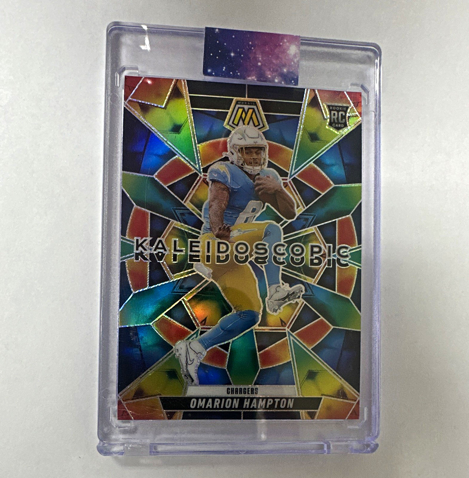 Panini 2025 Mosaic Kaleidoscopic Omarion Hampton RC SSP Case Hit Chargers