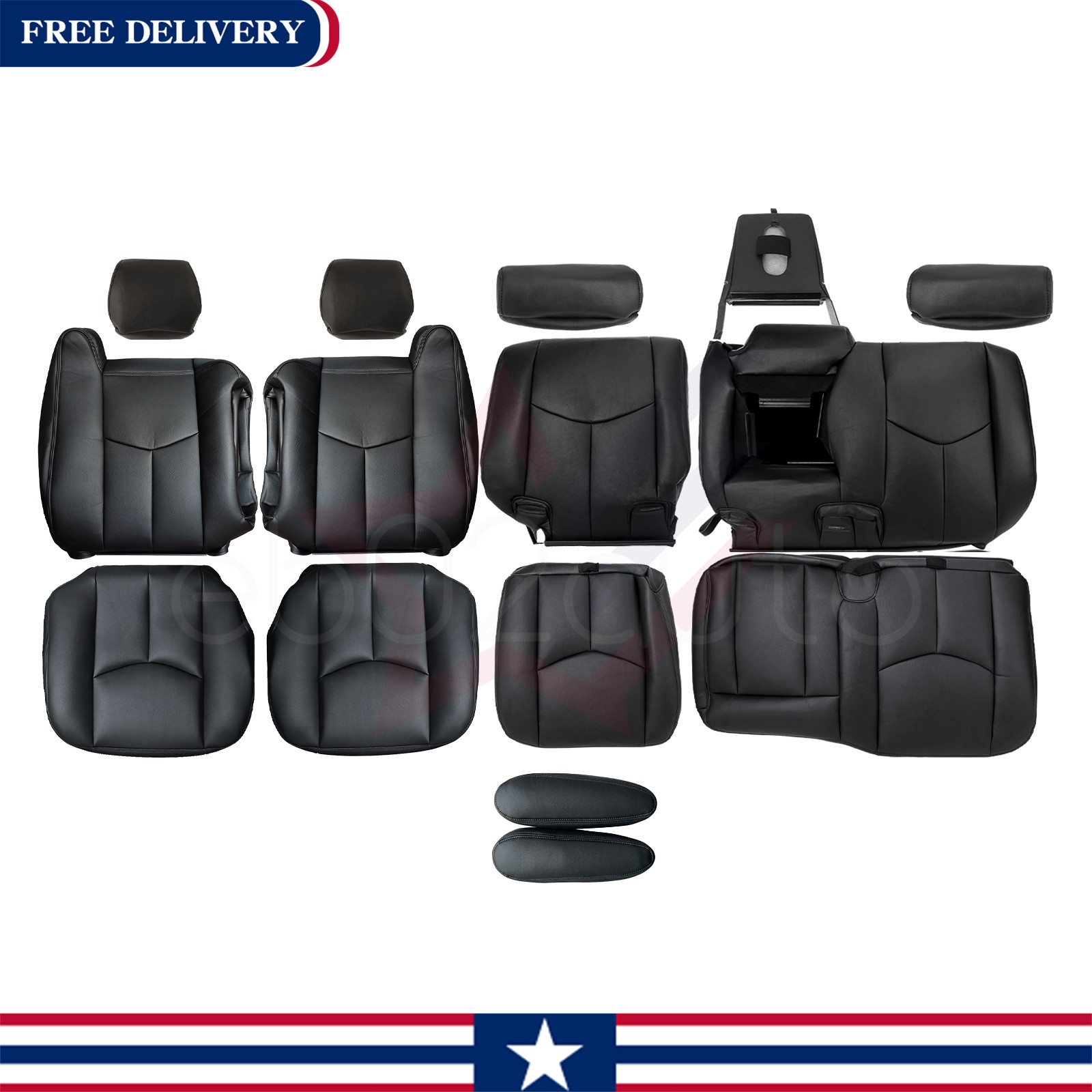 Fits 2003-2006 Chevy Silverado GMC Sierra Front & Rear Leather Seat Cover Black