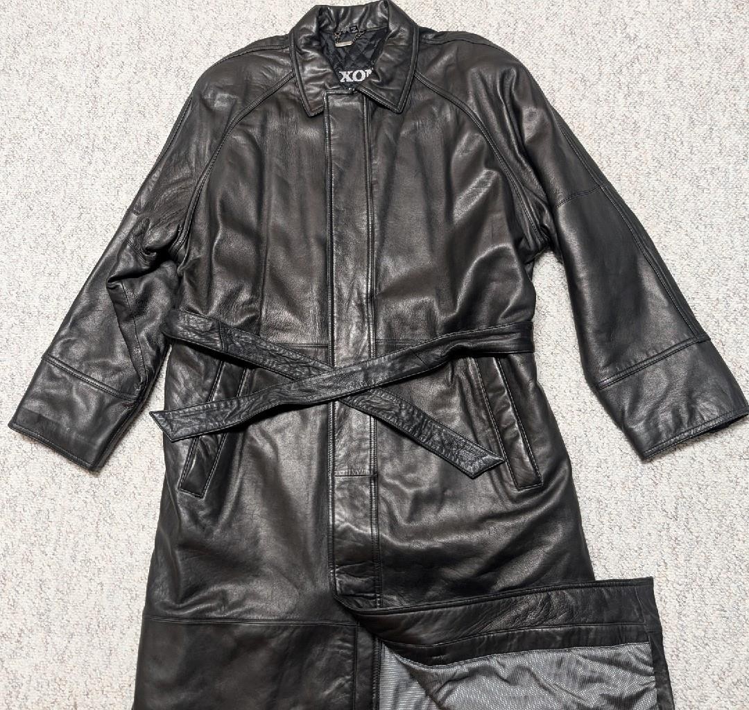 vintage 1990s leather LAMBSKIN black TRENCH COAT belted 46 butter-soft XL saxony