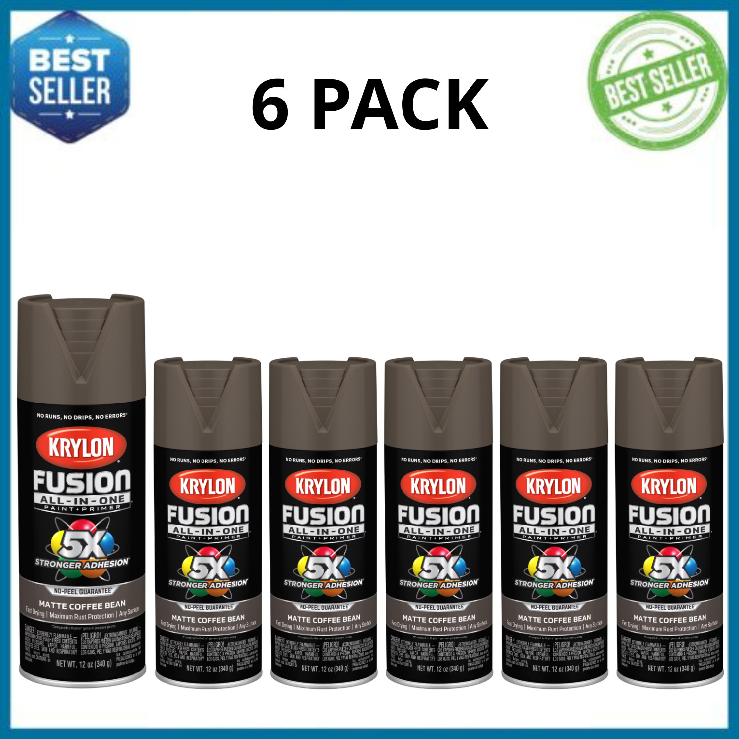 (6 pack) Krylon Fusion All-In-One, Matte, Coffee Bean, 12 oz