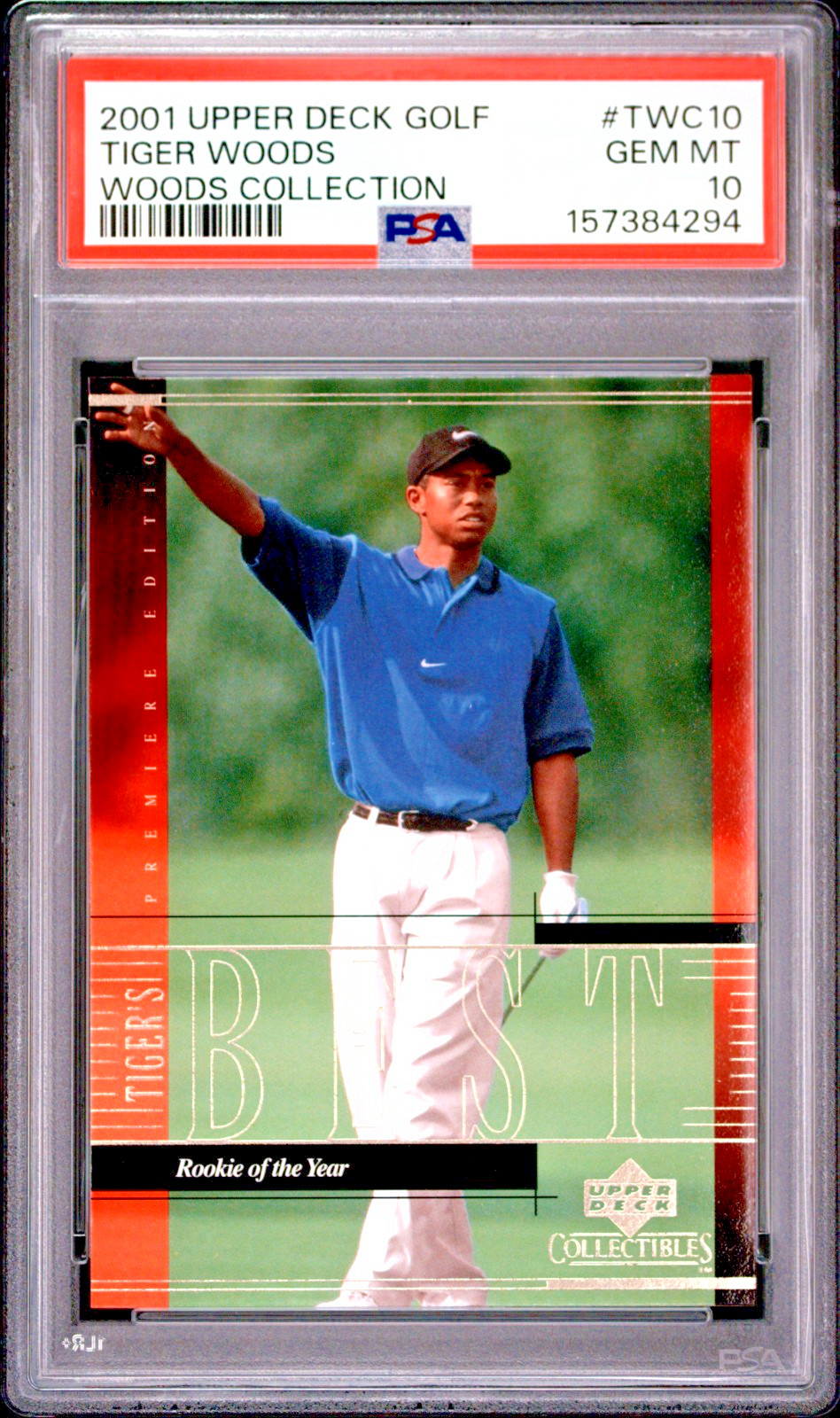 2001 Upper Deck Golf Tiger Woods Collection Rookie of the Year #TWC10 PSA 10 RC 2001 Upper Deck Golf Tiger Woods Collection Rookie of the Year #TWC10 PSA 10 RC