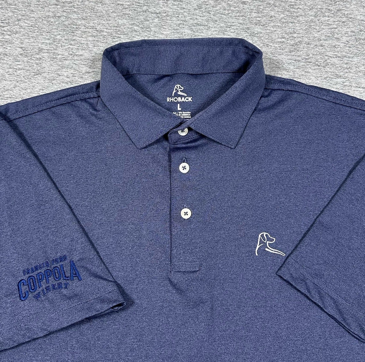 Rhoback Polo Shirt Mens Size Large Blue Performance Stretch Golf Francis Coppola Rhoback Polo Shirt Mens Size Large Blue Performance Stretch Golf Francis Coppola