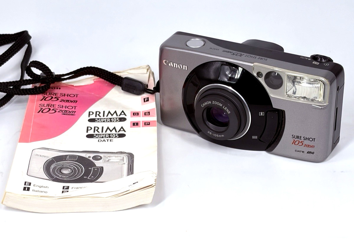 Canon Sure Shot 105 Zoom 35mm Point & Shoot Film Camera Auto Focus Flash Manual