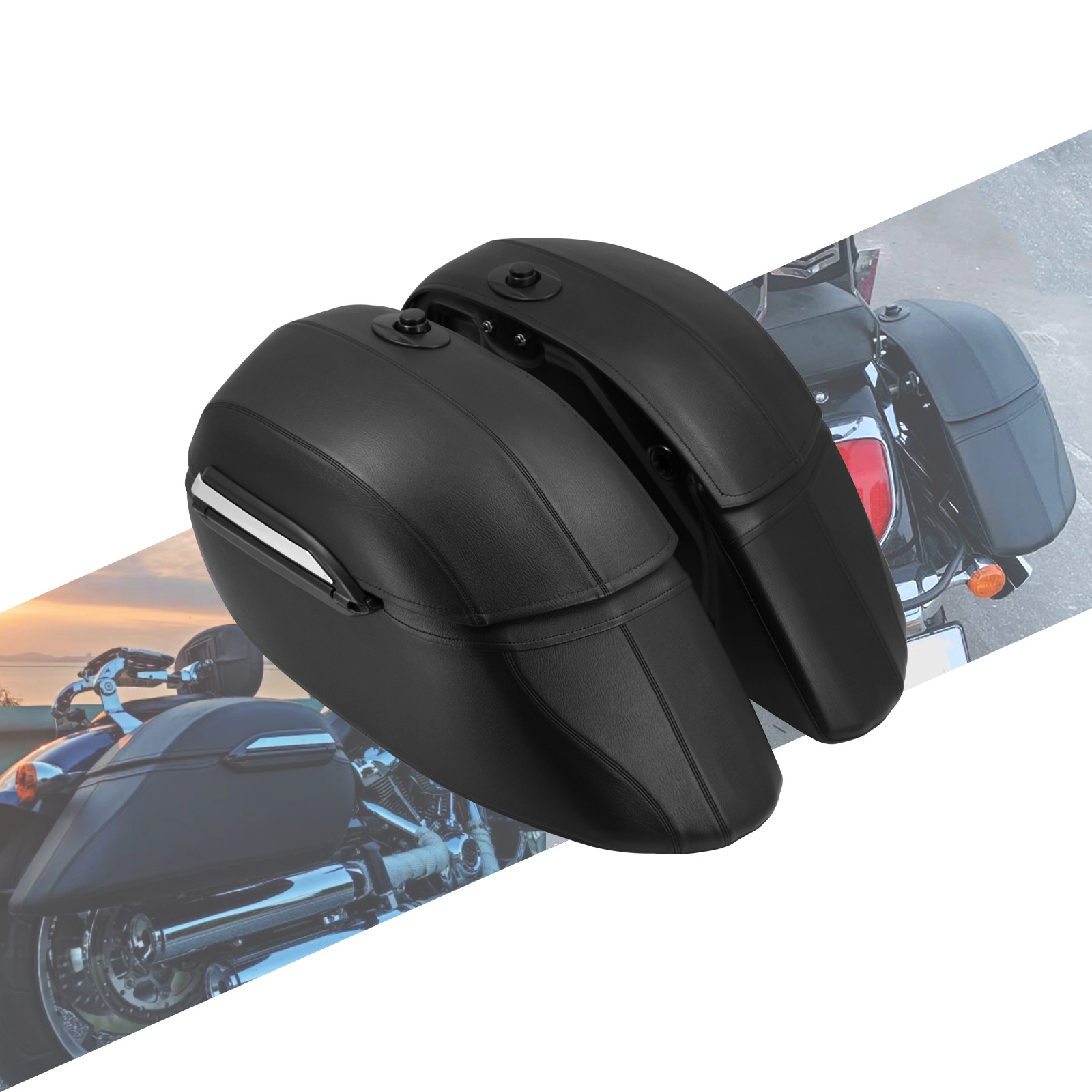 Black Hard Saddle Bags w/ Mounting Kit For Yamaha Kawasaki Honda Harley Suzuki