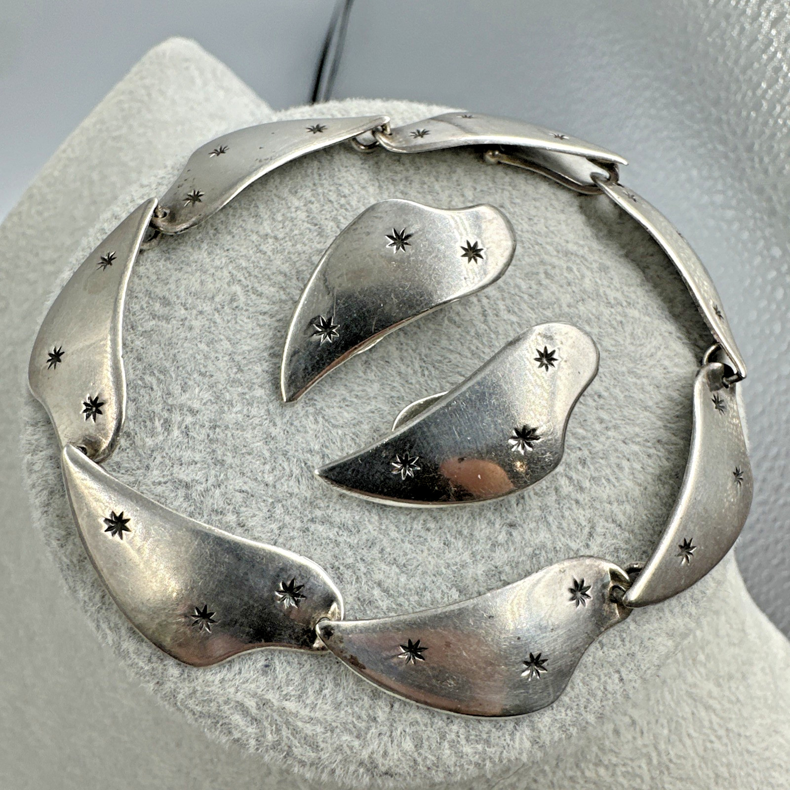 Vtg Aarre & Krogh Denmark Sterling Silver Star Panel Bracelet & Earrings MCM Set Vtg Aarre & Krogh Denmark Sterling Silver Star Panel Bracelet & Earrings MCM Set