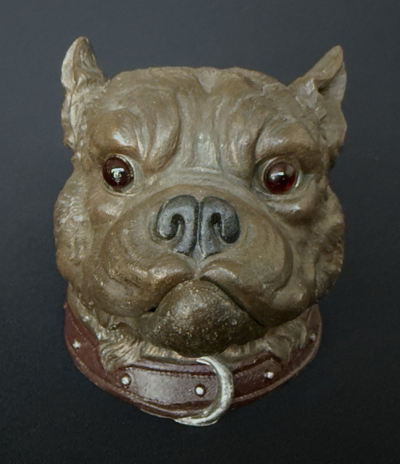 Antique Bronze Cold Painted Figural Dog Inkwell w Glass Insert – Rare Antique Bronze Cold Painted Figural Dog Inkwell w Glass Insert – Rare