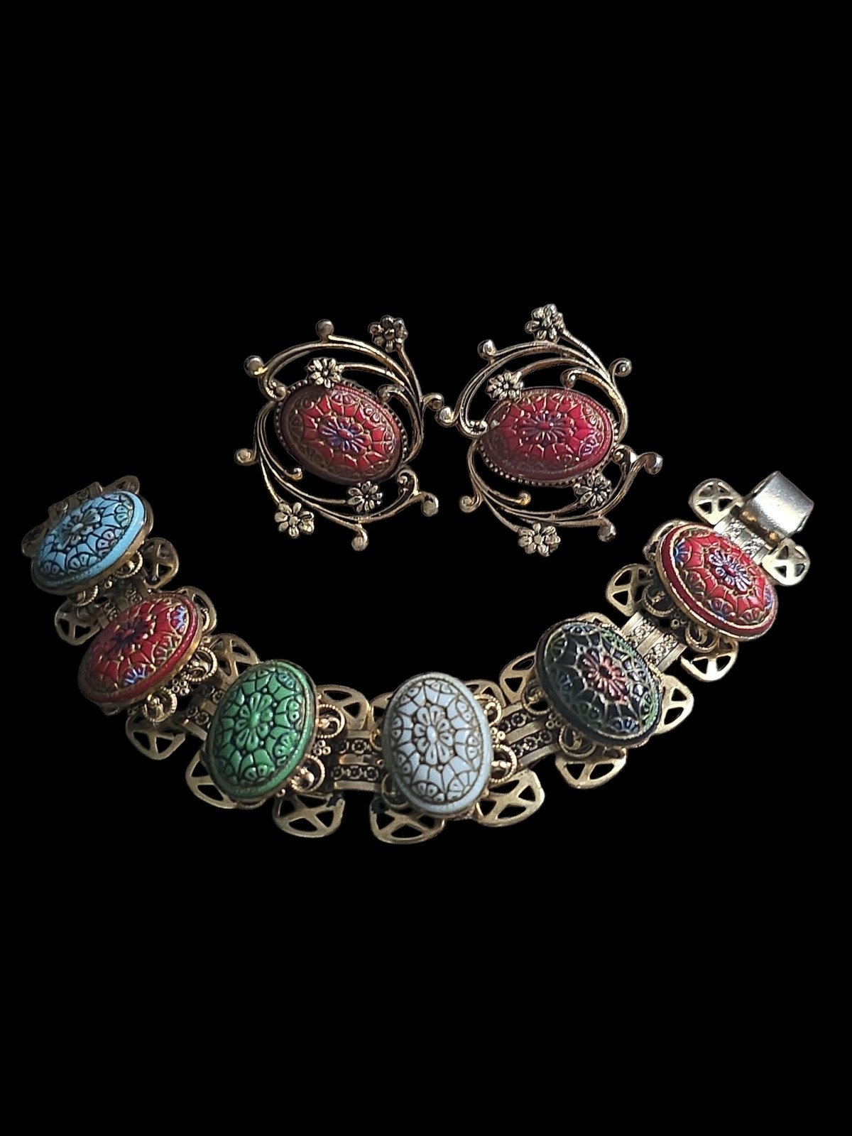 Vintage 1960\'s Moraccan Matrix Bracelet & Screwback Earrings