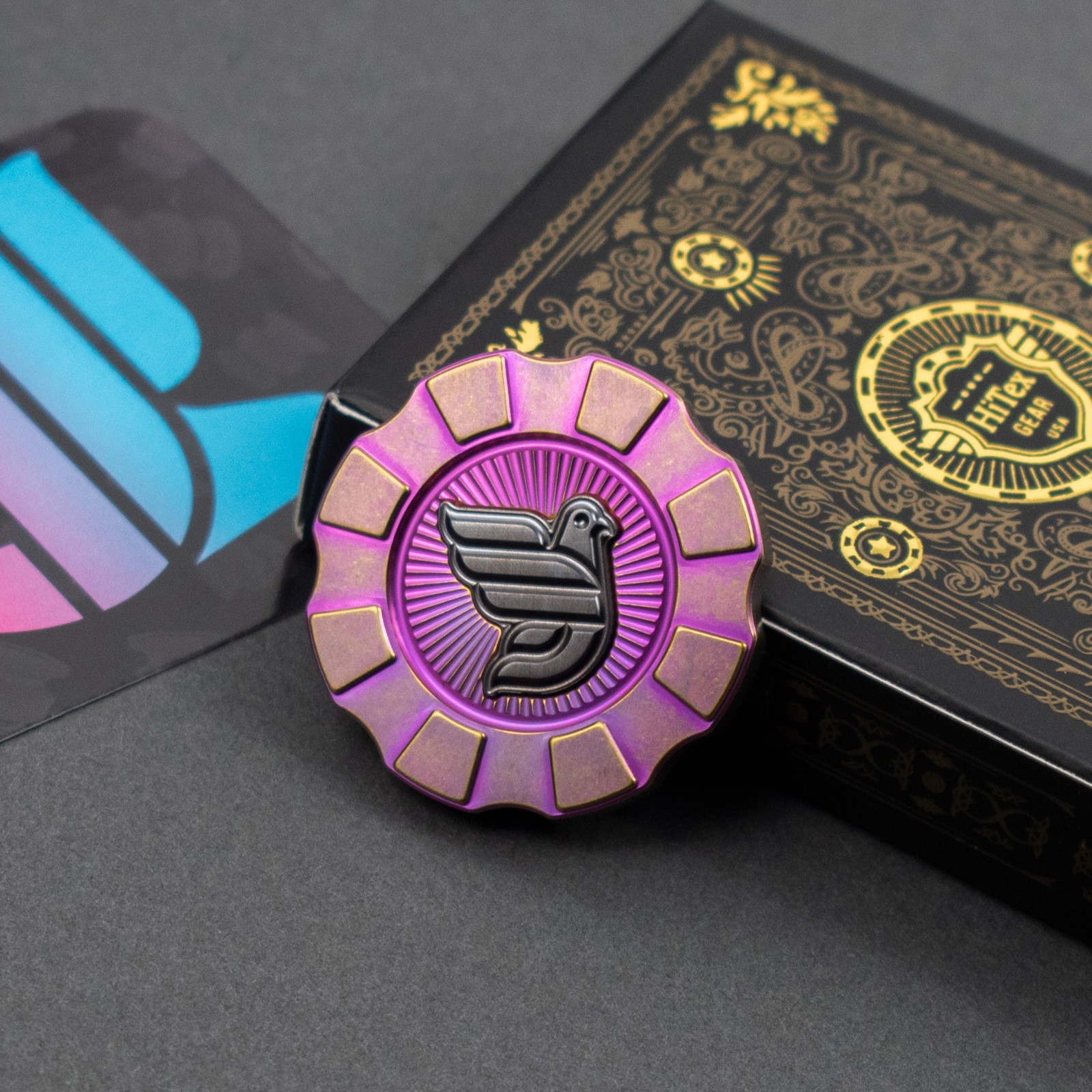 NEW HiTex x ScoopyLoops Titanium EDC Chip, Pigeon Inlay, Pink/Yellow Ano NEW HiTex x ScoopyLoops Titanium EDC Chip, Pigeon Inlay, Pink/Yellow Ano