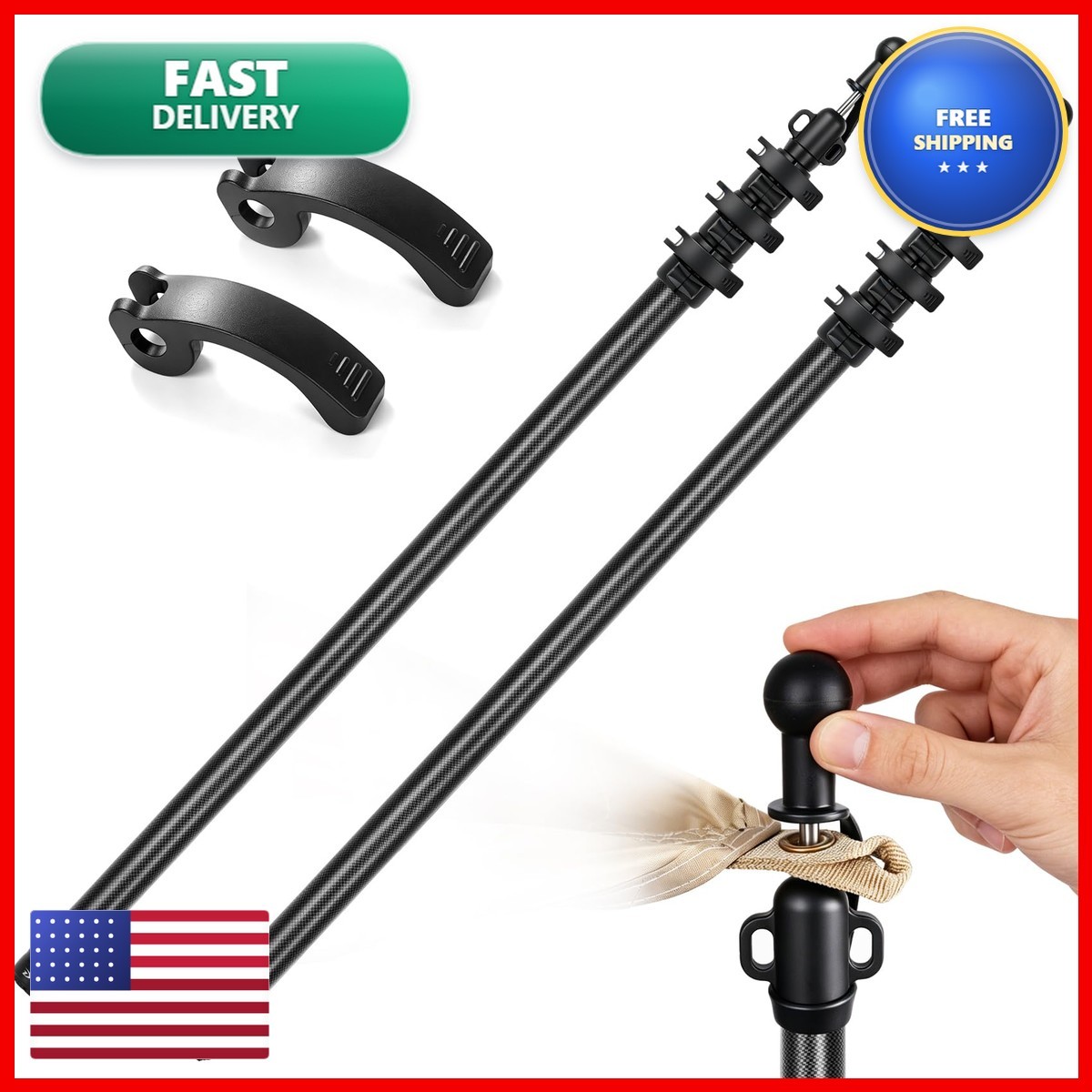 DOBEN Carbon Fiber Telescoping Tarp Poles Adjustable Lightweight Hiking DOBEN Carbon Fiber Telescoping Tarp Poles Adjustable Lightweight Hiking