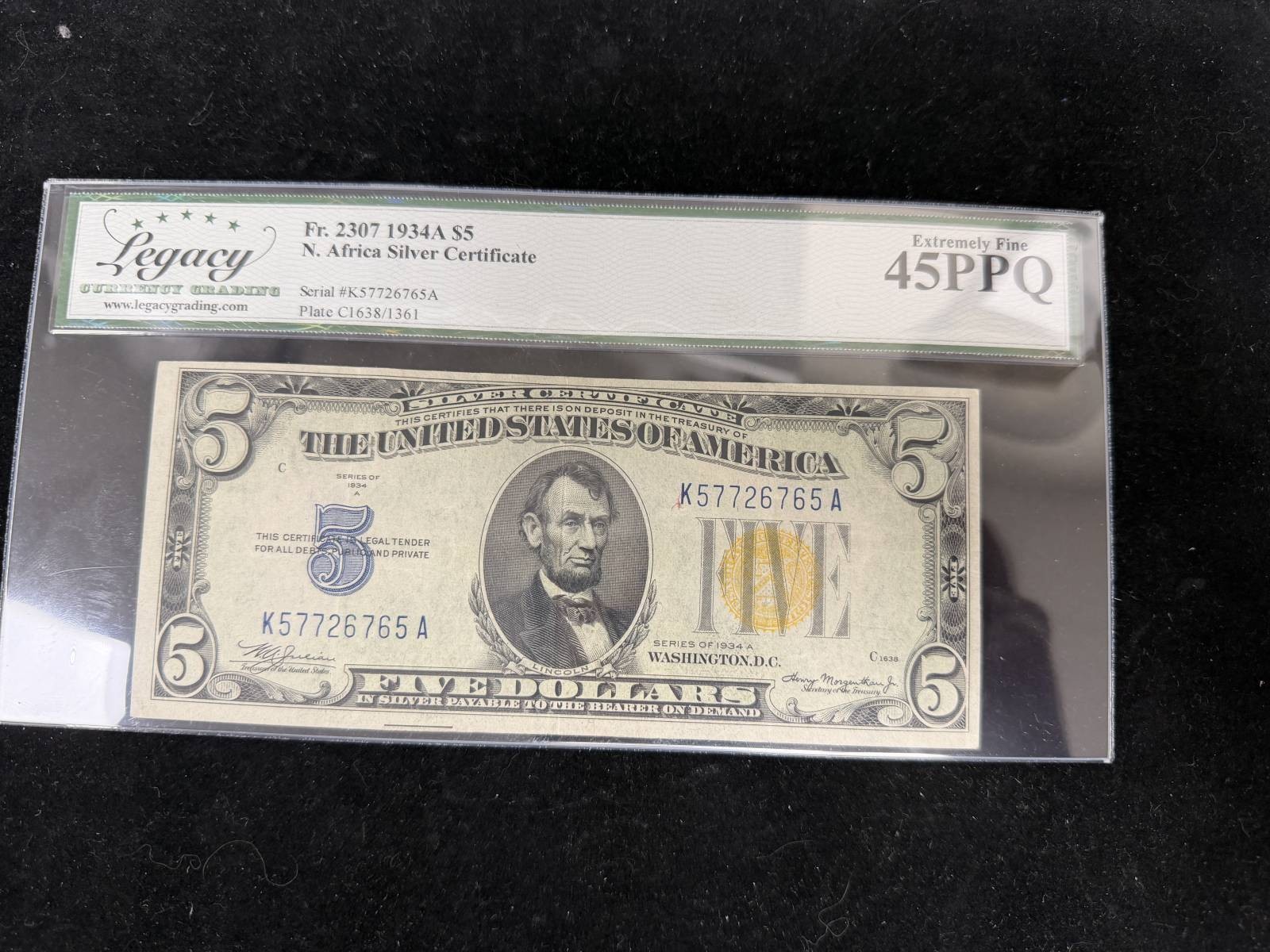 Fr 2307 1934A $5 North Africa WW2 Emergency Notes Legacy Graded 45 PPQ