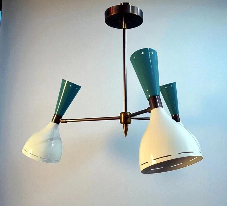 Vintage 1950s Brass 3-Light Chandelier Flush Mount Mid-Century Modern Ceiling Vintage 1950s Brass 3-Light Chandelier Flush Mount Mid-Century Modern Ceiling