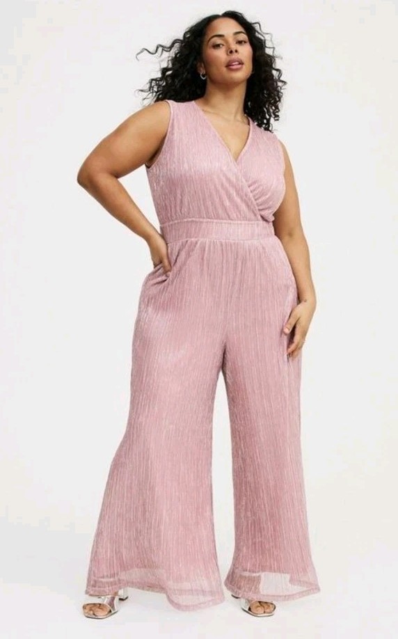 TORRID BLUSH WIDE LEG **SPARKLES** GLITTER JUMPSUIT LARGE 