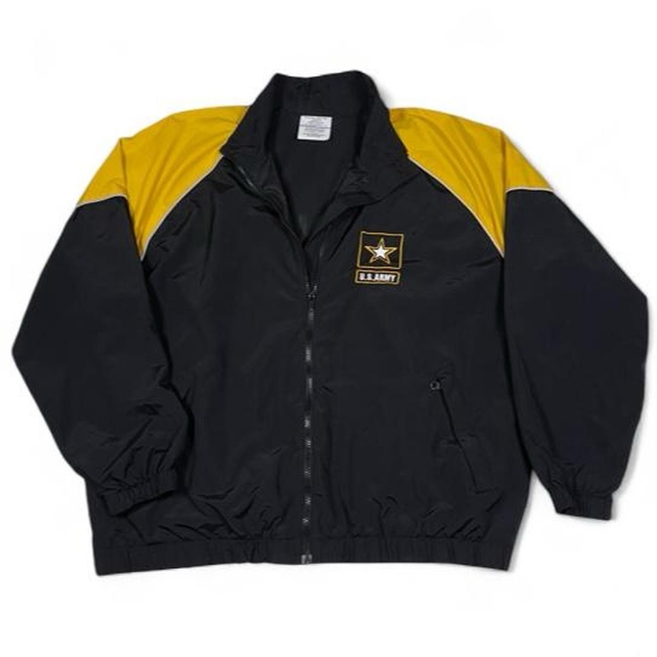VTG GI U.S. Army APFU Jacket Black & Yellow Star Logo Windbreaker Jacket Size L