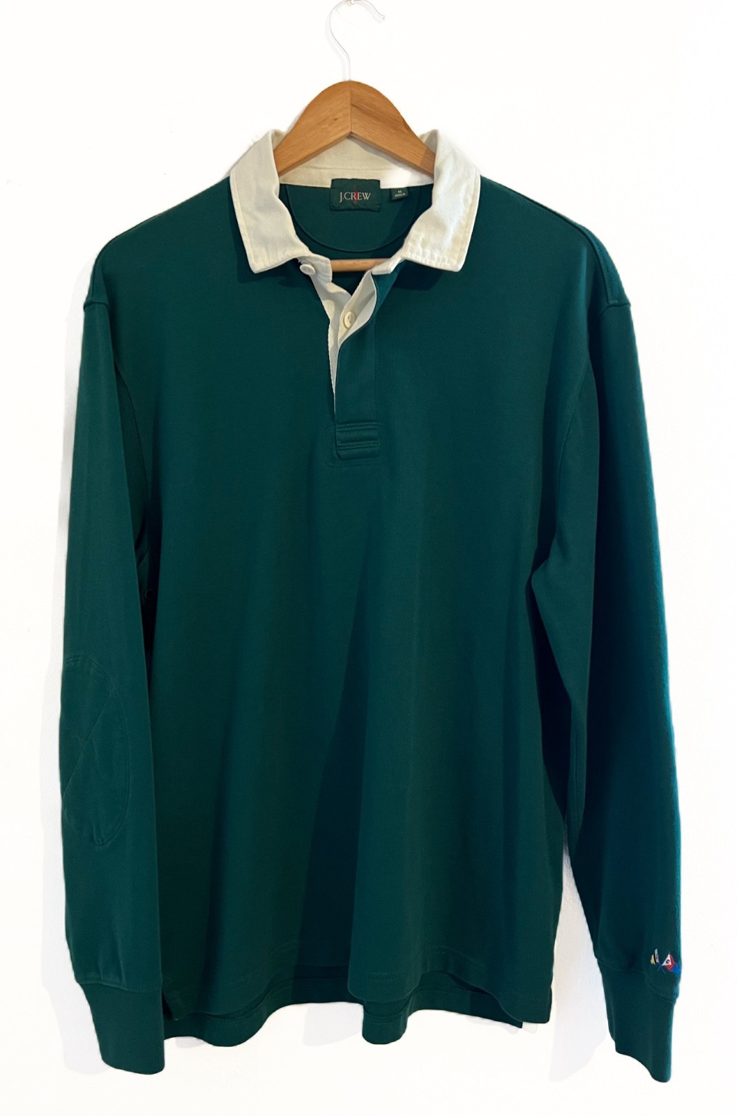 Vintage J.Crew Long Sleeve Rugby Shirt Green Elbow Pads MEDIUM