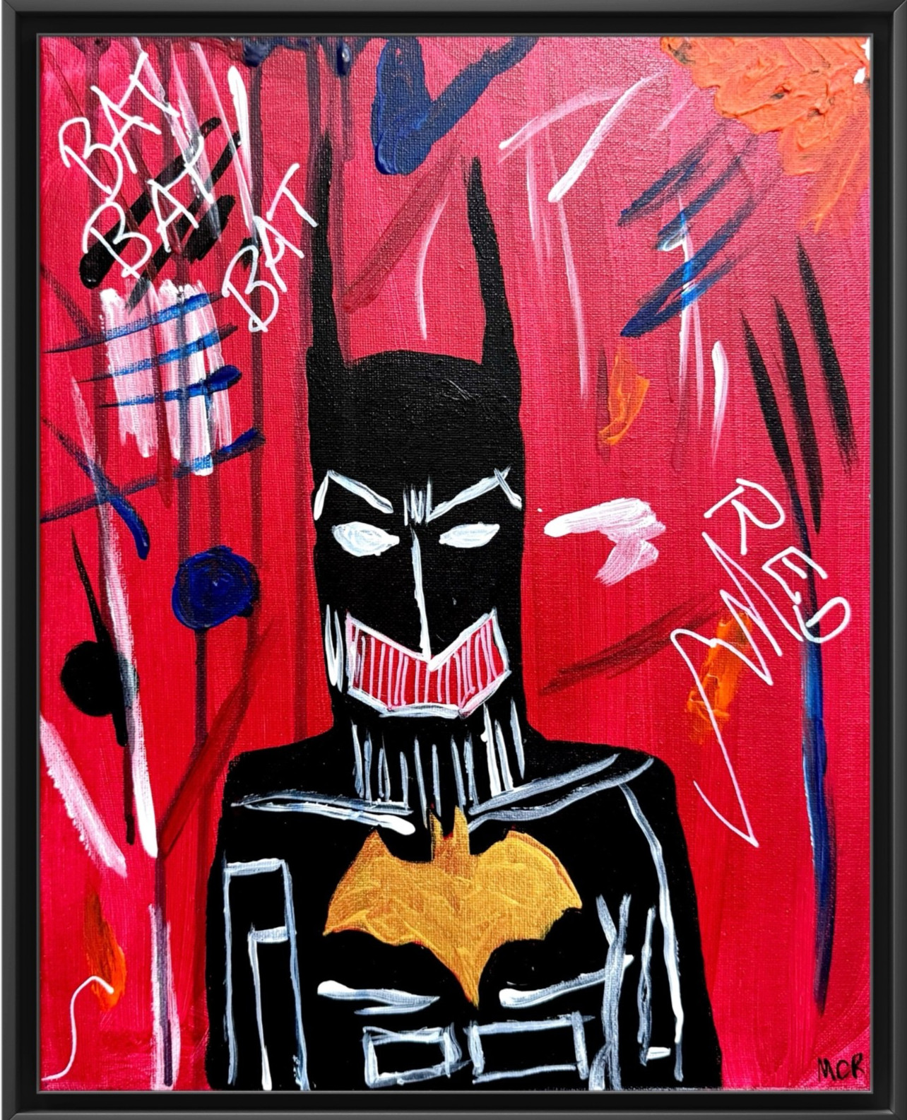 Rutenberg Original 11x14 Red Batman Graffiti Abstract Signed Mixed Media Paint