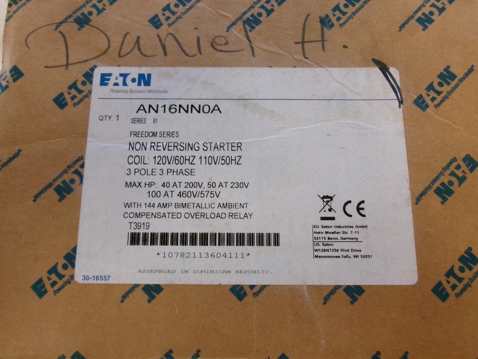 NIB Cutler Hammer Non-Reversing Starter 120V AN16NN0A NIB Cutler Hammer Non-Reversing Starter 120V AN16NN0A