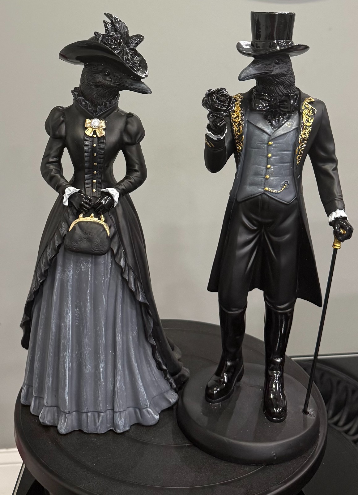 Gothic Raven Victorian Couple Halloween Hallows Eve Lady & Gentleman 2 Figurines