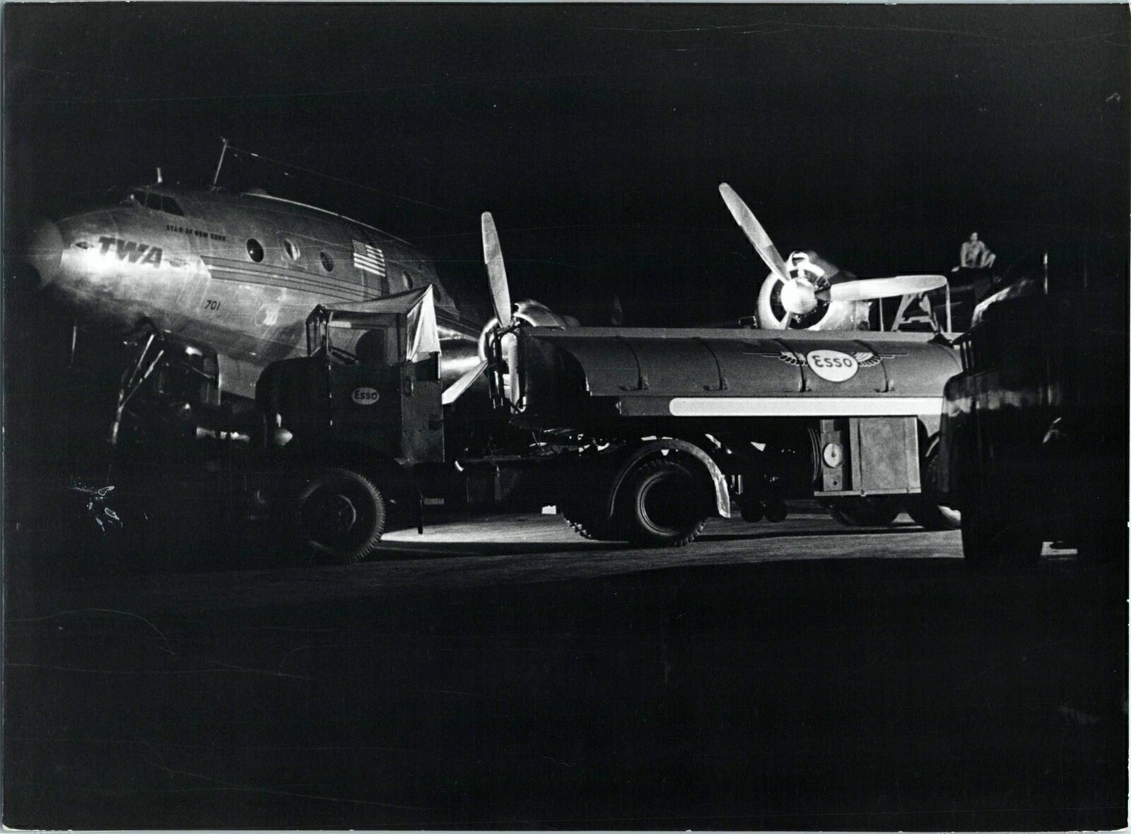 TWA LOCKHEED CONSTELLATION STAR OF NEW YORK & ESSO FUEL TRUCK VINTAGE PHOTO