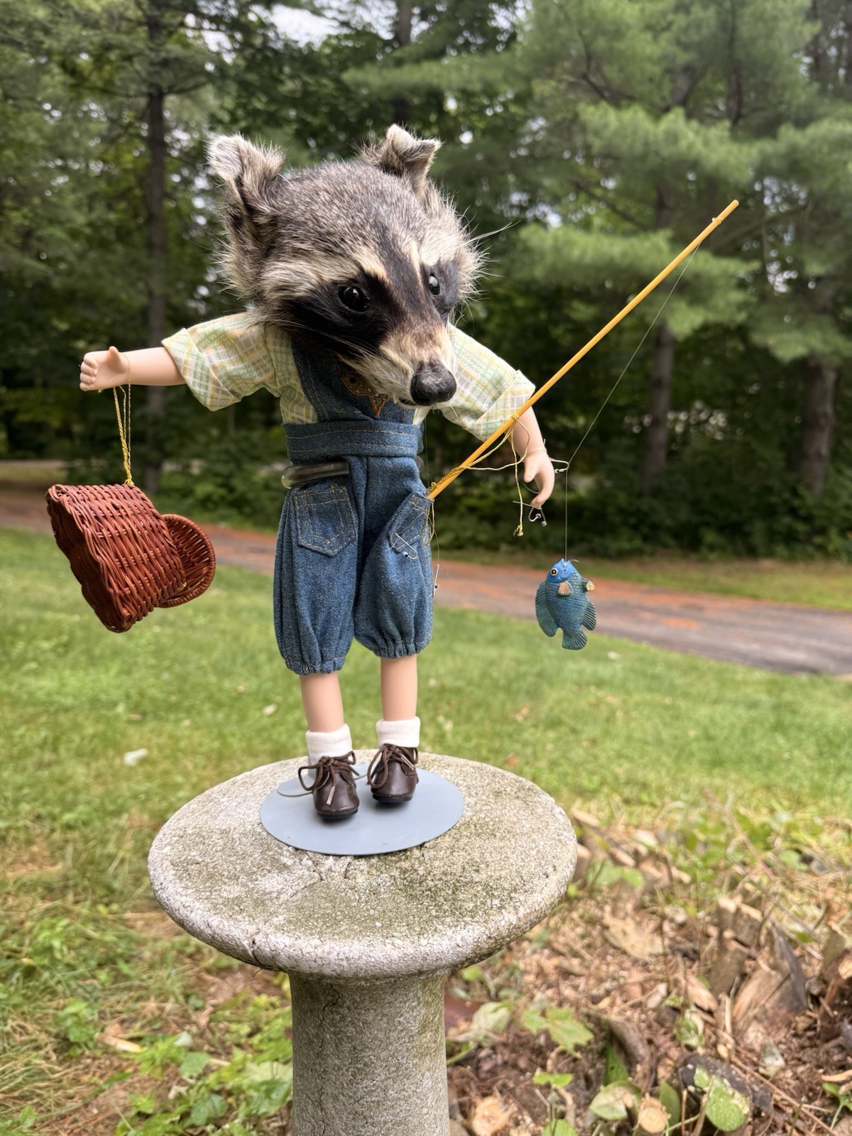 Jimothy - Mummified Bad Taxidermy - Raccoon Oddity doll - Fisherman With Creel