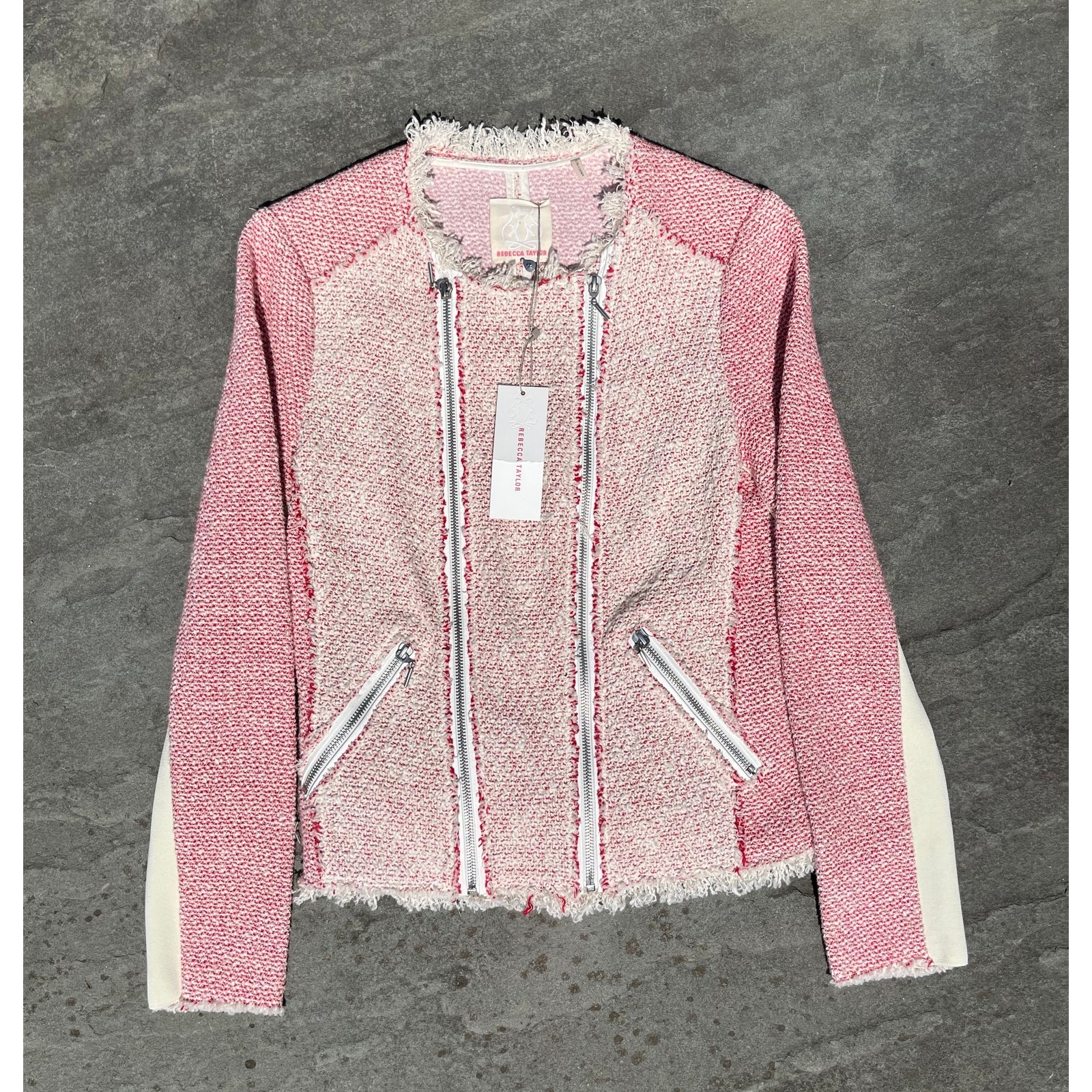 Rebecca Taylor LS Combo Tweed Jacket Cardinal Red Cream Size 4 NWT | Quiet Luxe