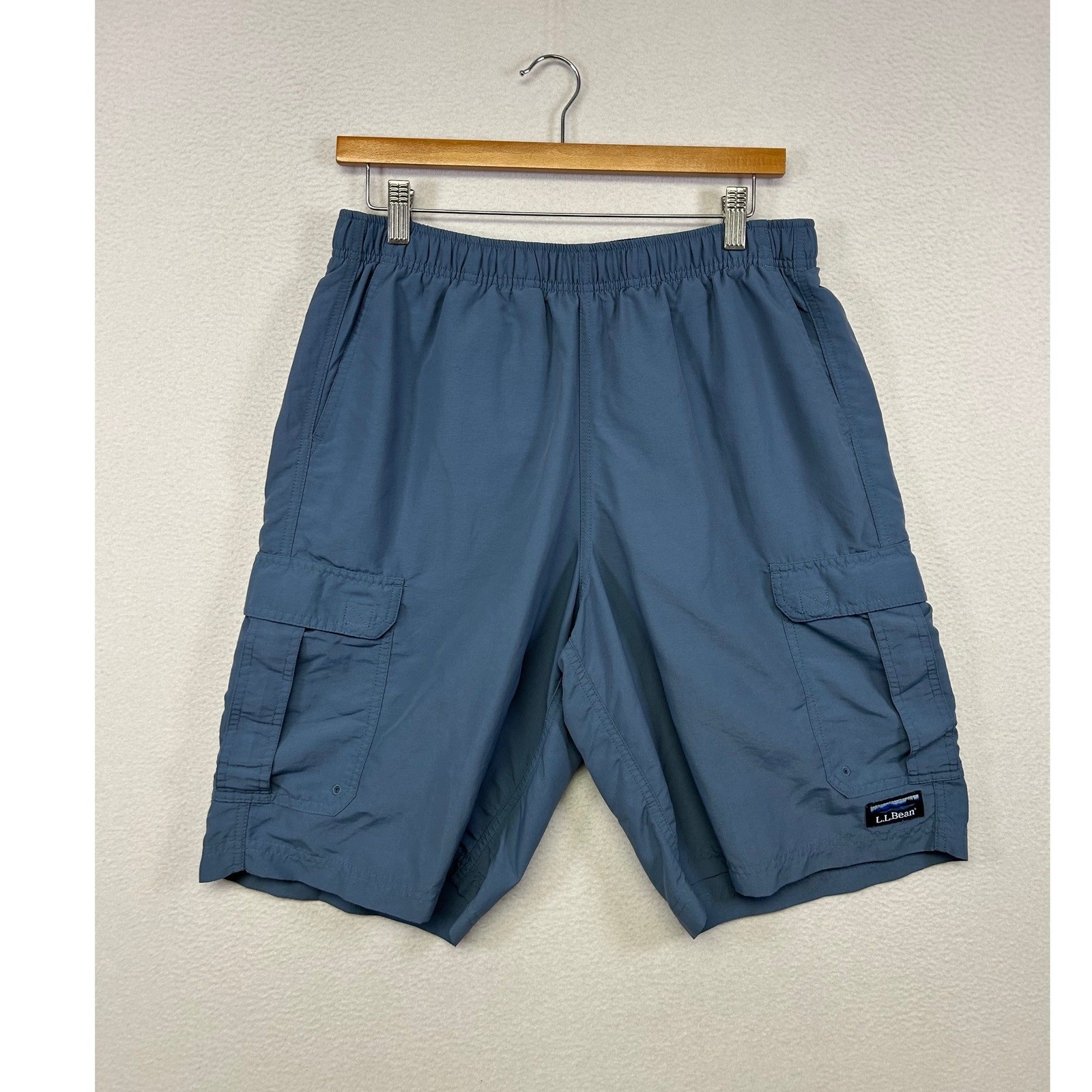 Gorpcore Hiking L.L. Bean Mens M Blue Supplex Nylon Cargo Shorts 503785