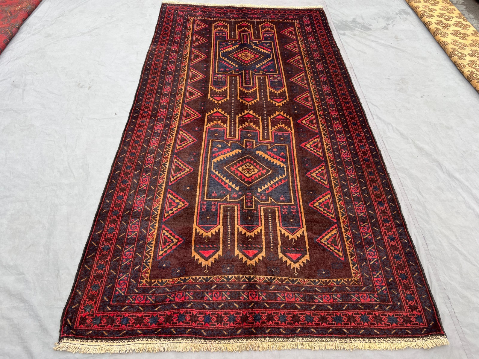 Semi-Antique Distressed Tribal Geometric Wool Oriental Rug Large Carpet 5x10 Ft